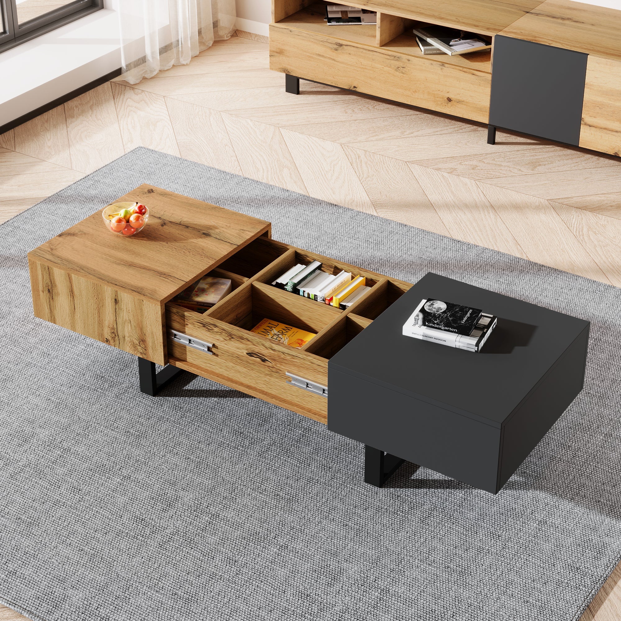 Logidon Salontafel met verschuifbare opbergruimte 155x55x22 cm
