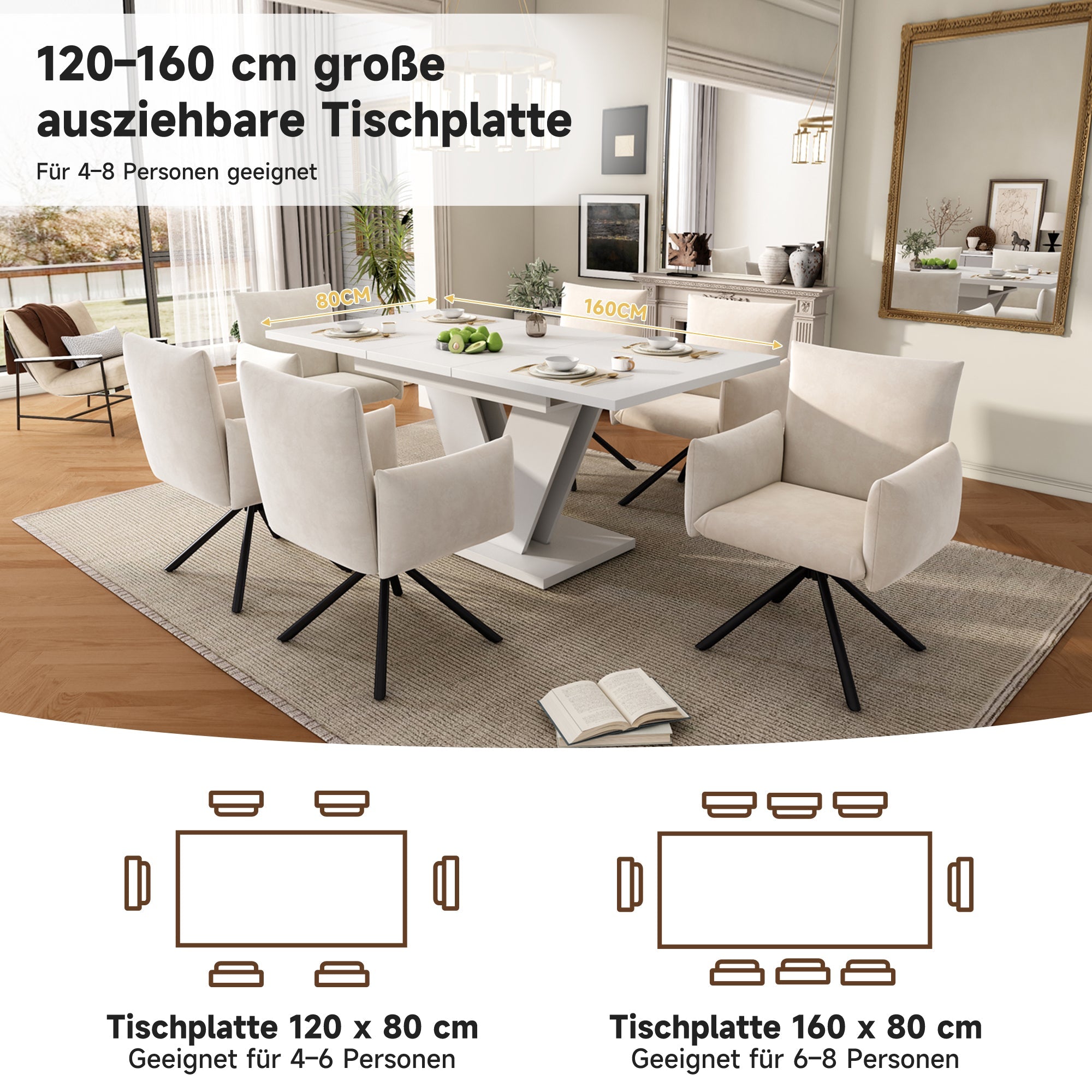 Logidon Uitschuifbare eettafel Wit MDF 160 80 Verdikt blad