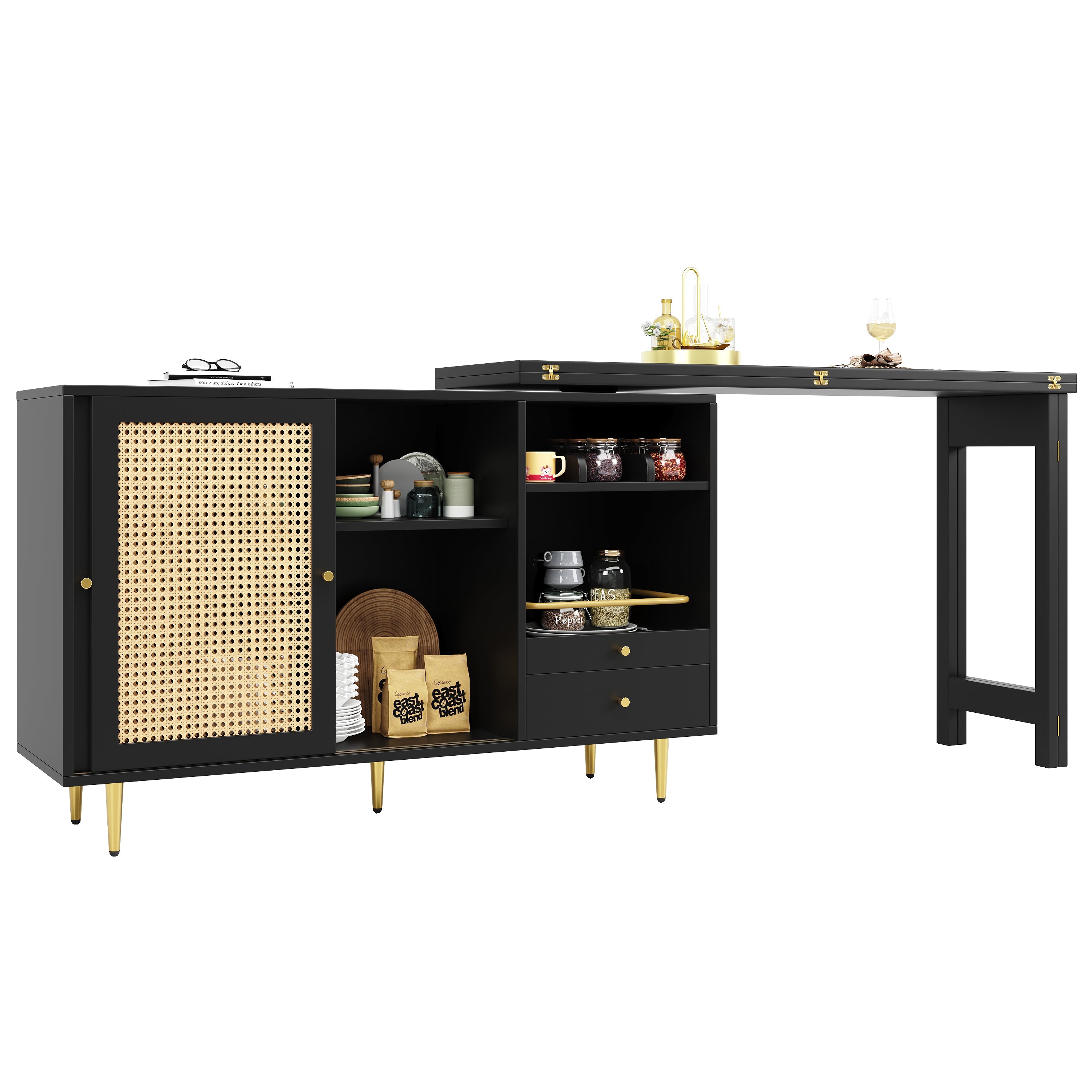 Logidon 360 graden draaibare bartafel met rotan deuropbergruimte zwart