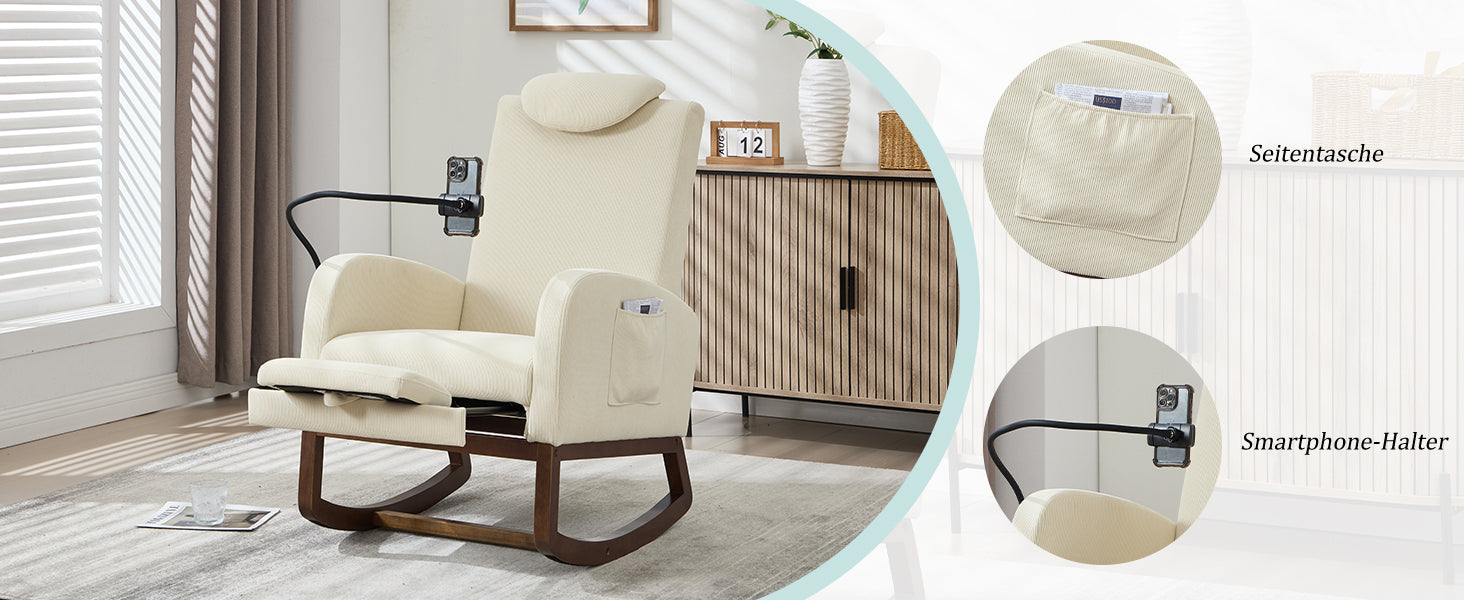 Logidon Multifunctionele Schommelstoel Beige Koordhoes Hoofdsteun