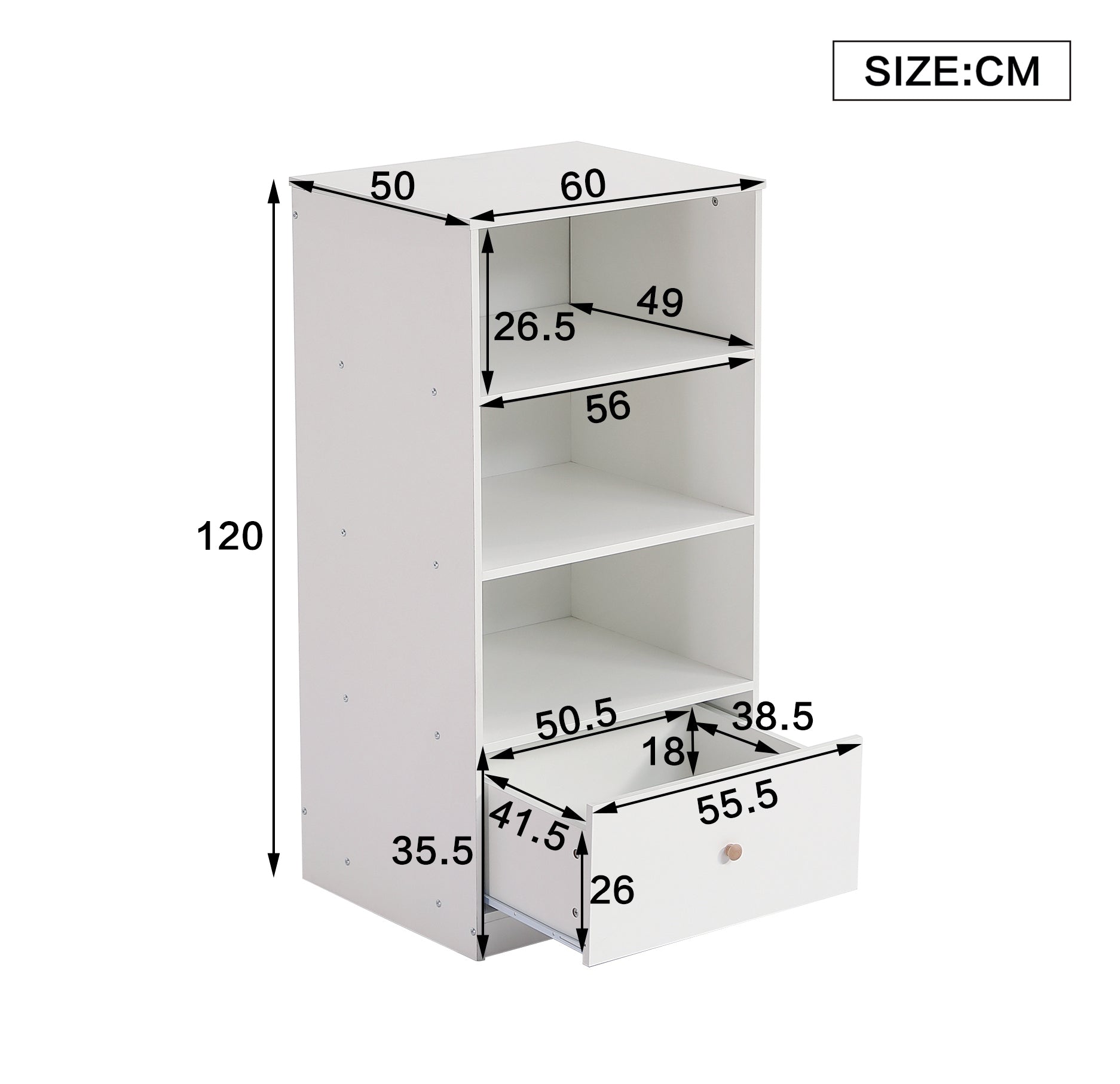 Logidon boekenkast wit 60x50x120 cm met 3 planken en lade