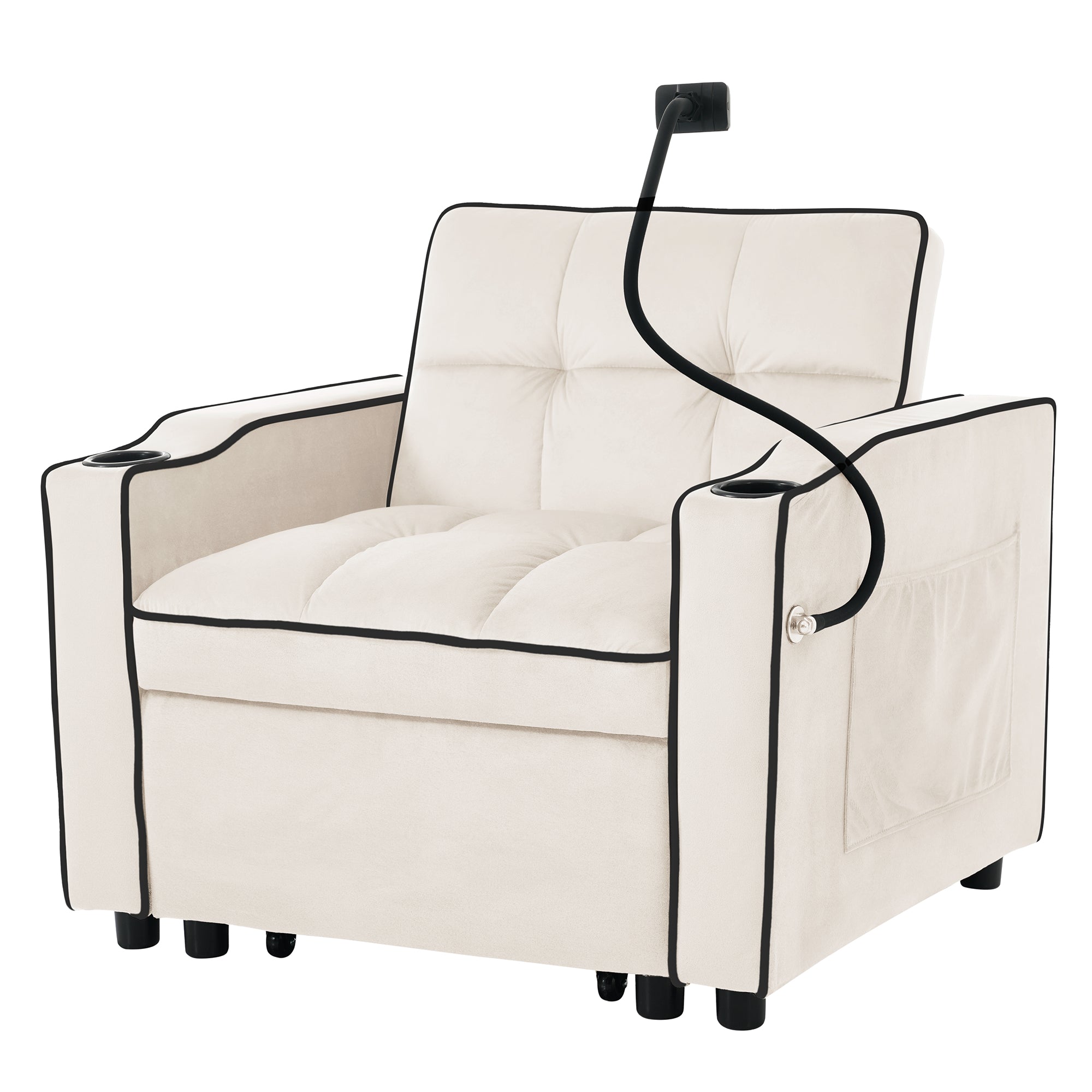 Logidon beige 3-in-1 uittrekbare slaapbank met bekerhouders