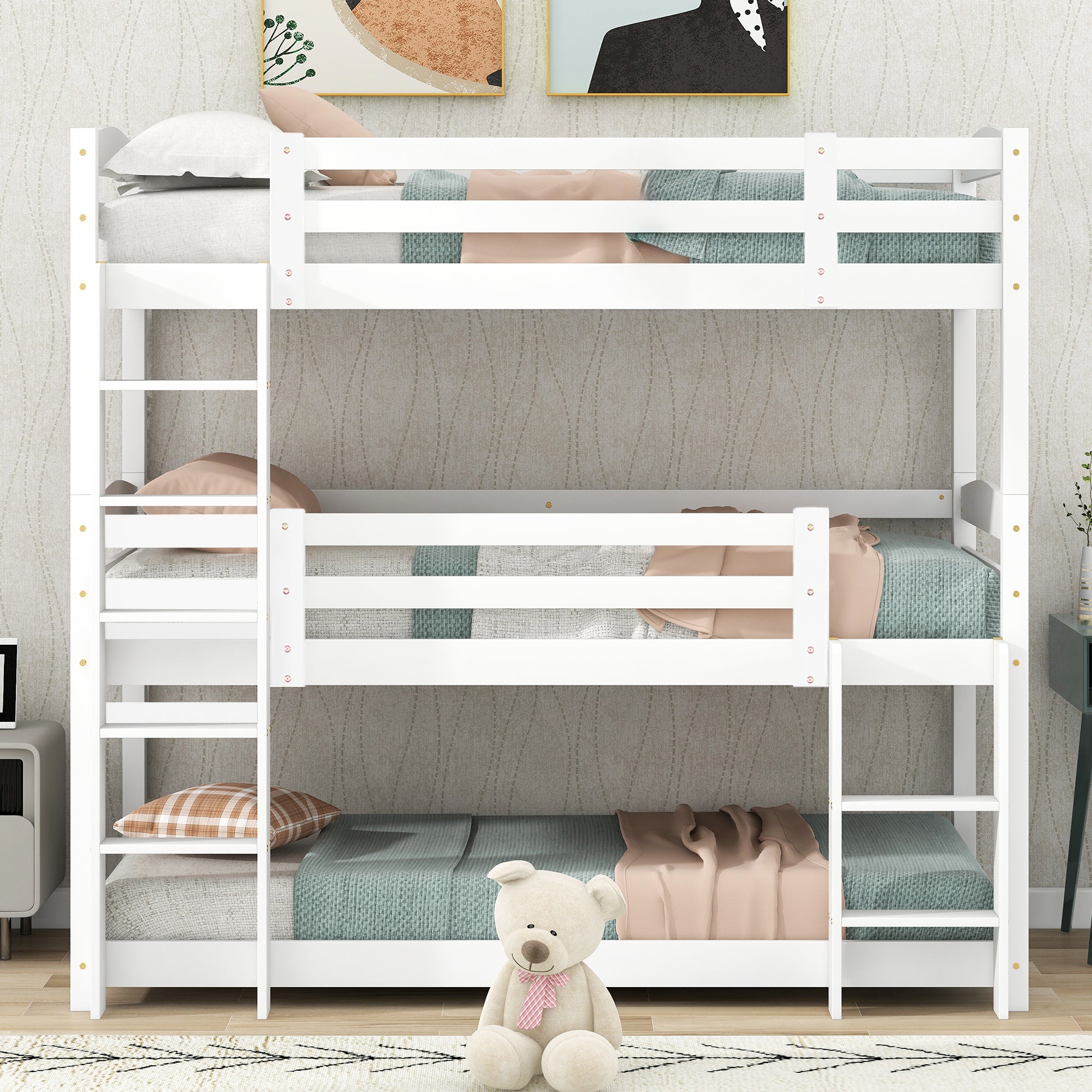 Logidon 3-persoonsstapelbed 90x200 cm wit hout - zonder matras