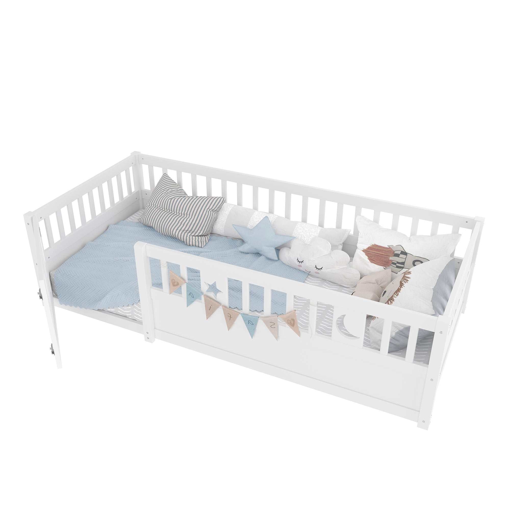 Logidon paneelbed 90x190 cm wit met raster ster maan decor