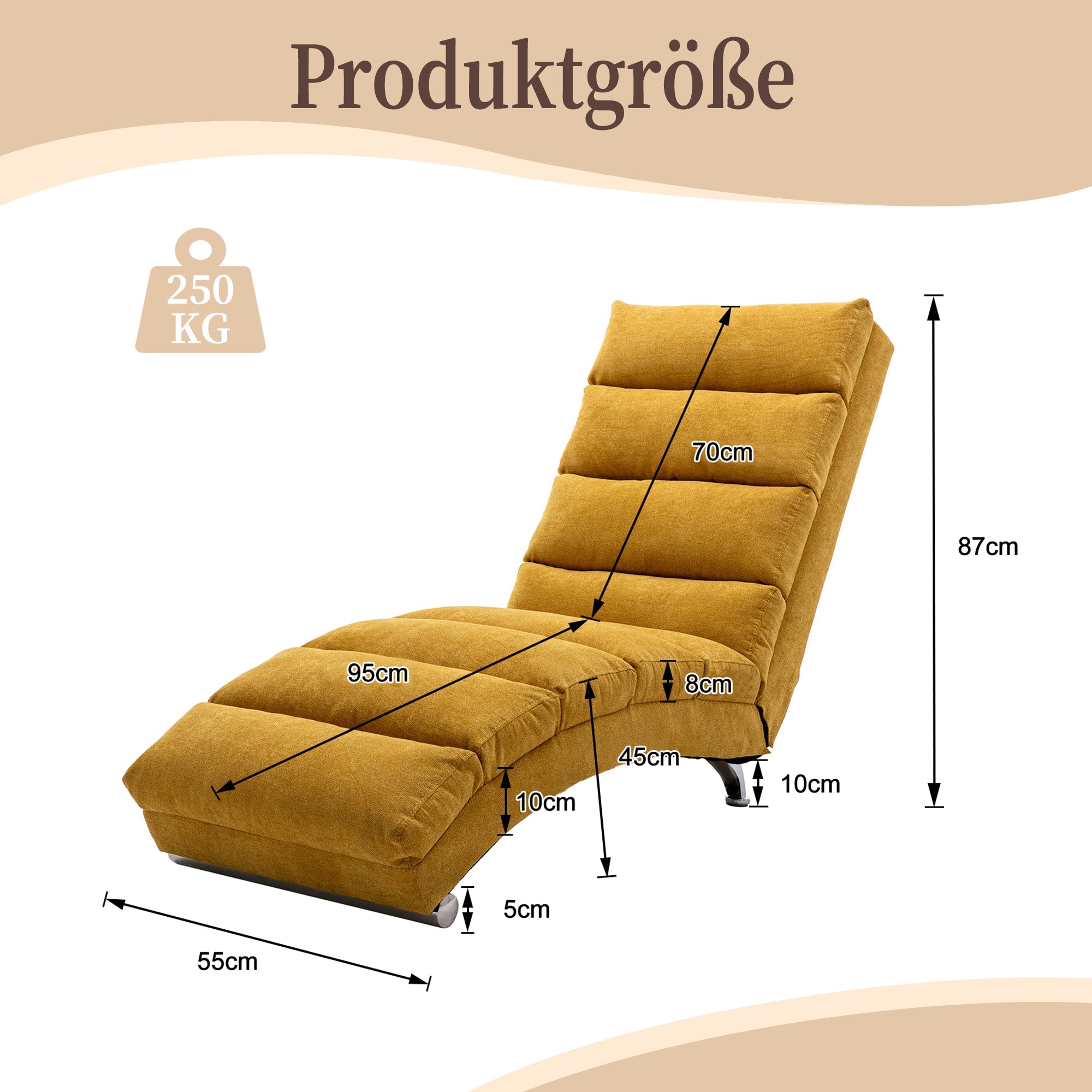 Logidon Linnen Massage Chaise Longue Met Afstandsbediening Mosterdgeel
