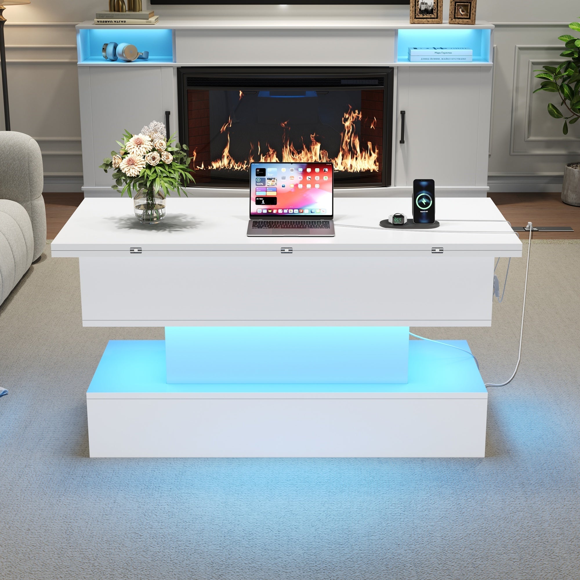 Logidon salontafel met USB-C oplaadaansluiting en LED-licht, in hoogte verstelbaar