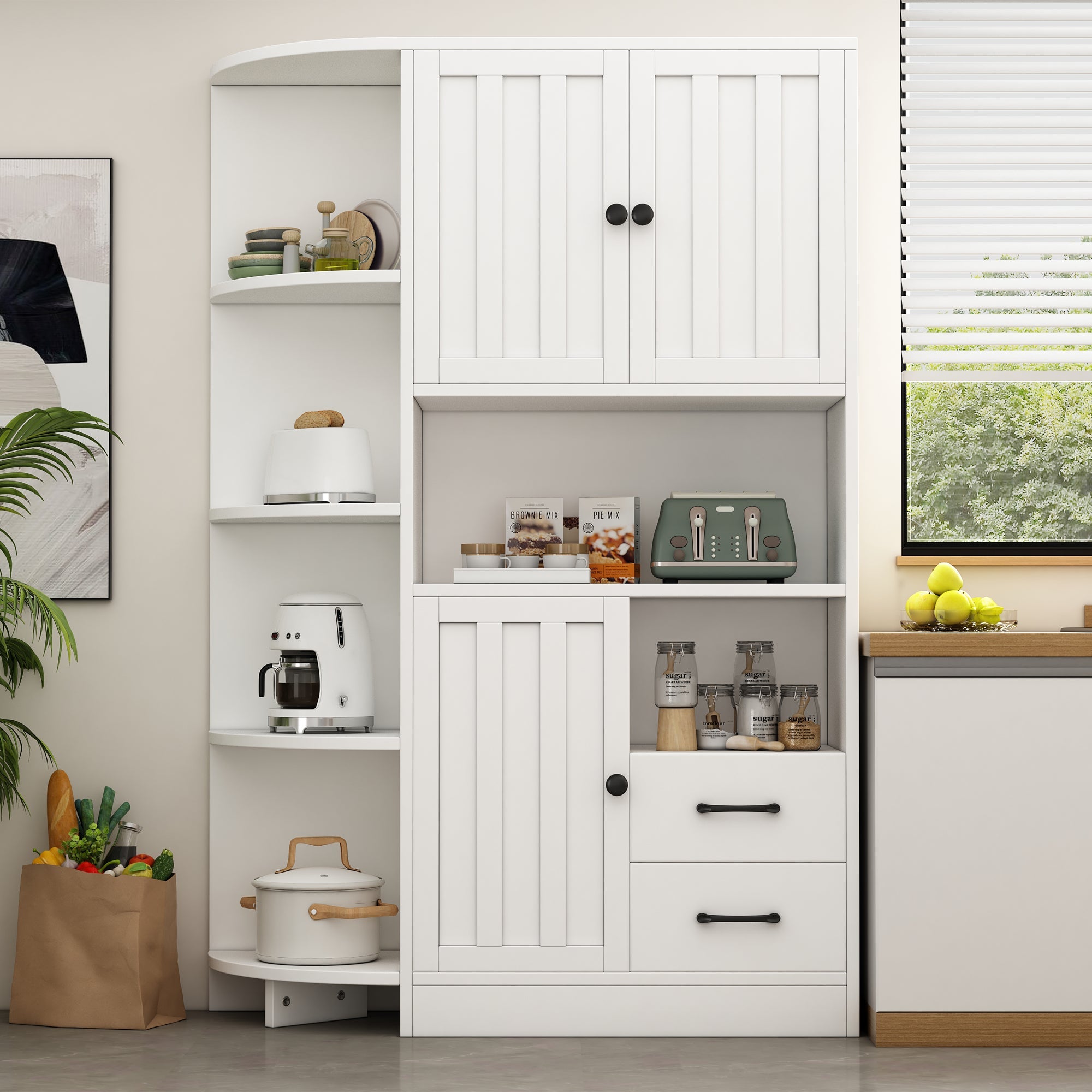 Logidon corner cabinet white 104x35x155 cm display cabinet 3 doors 2 drawers