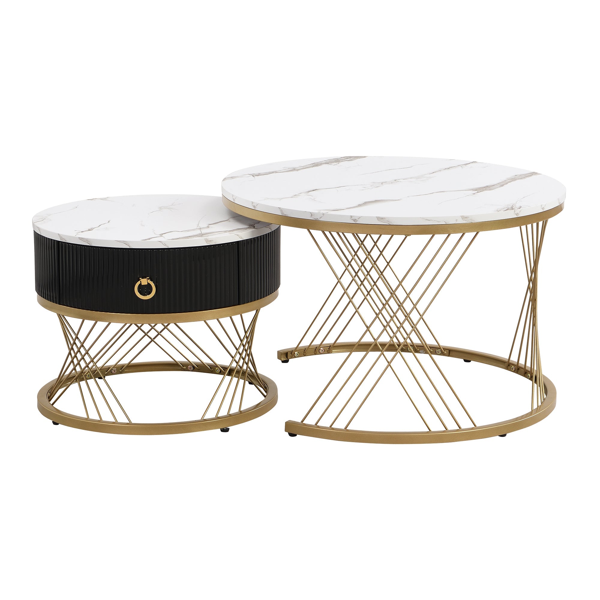 Logidon elegante modulaire salontafelset marmerlook witgoud decor set van 2
