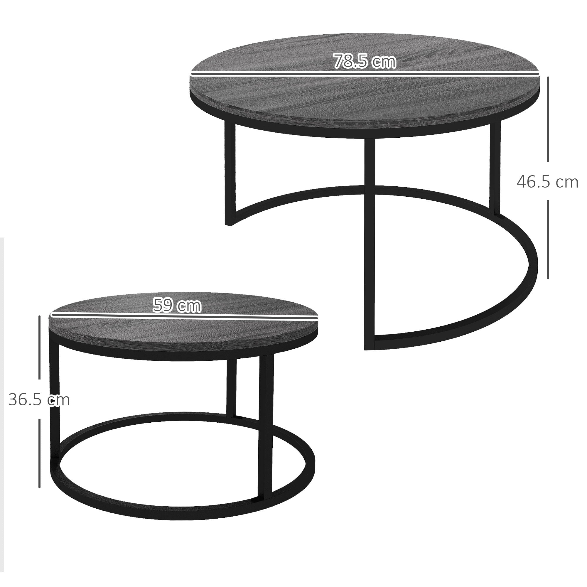 Logidon ronde salontafel set van 2 houtlook stapelbaar metalen frame