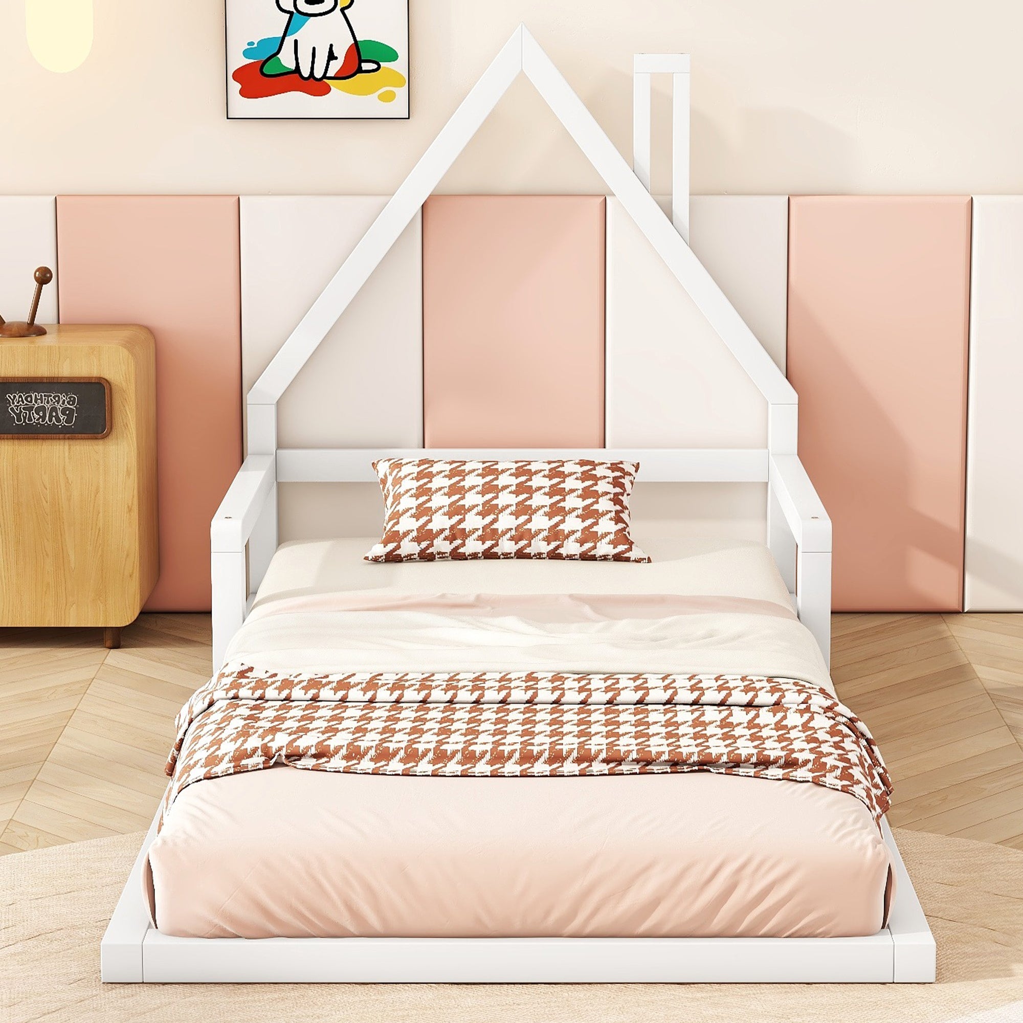 Logidon kinderbed 90x200 cm huisvorm plat bed massief grenen wit