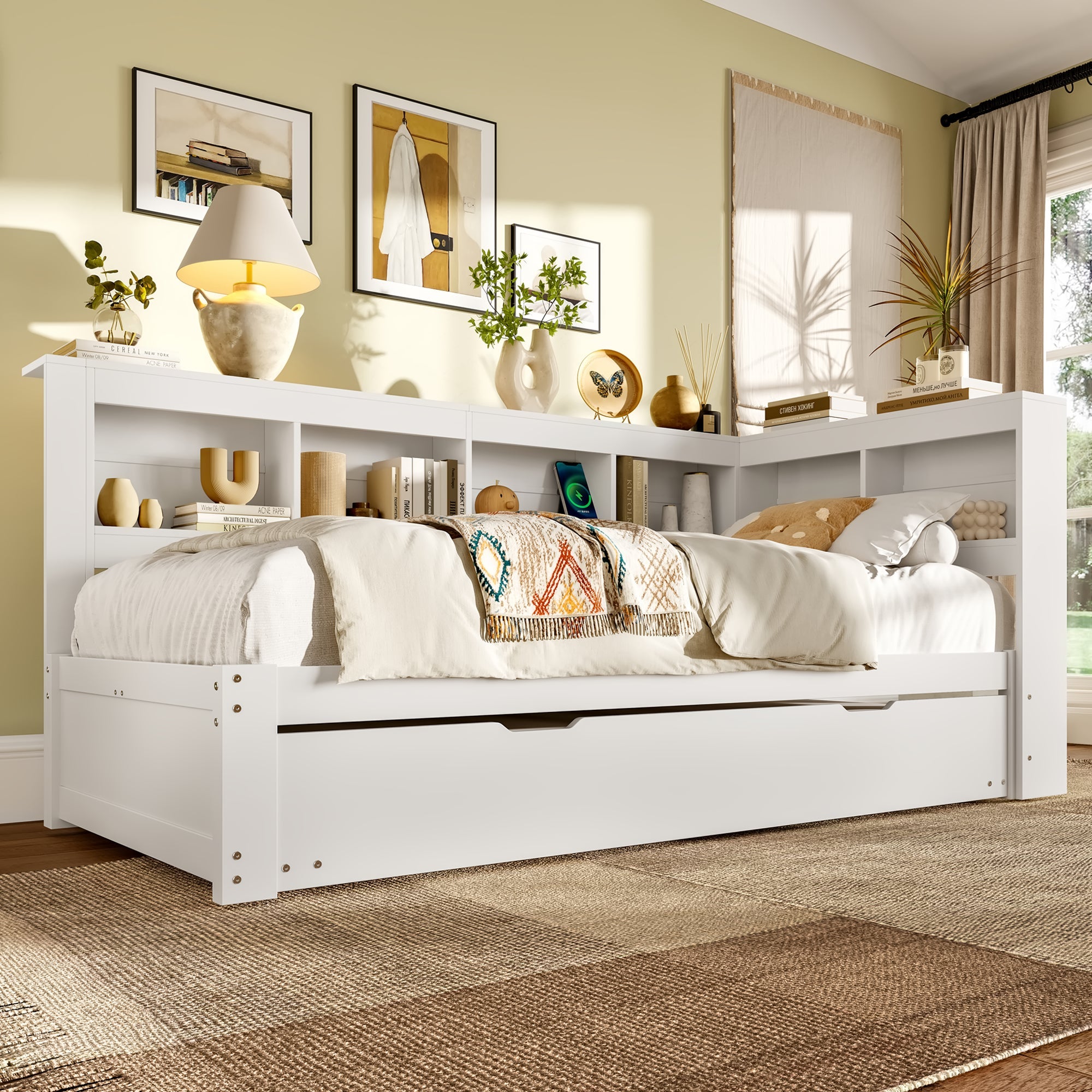 Logidon Daybed 90x200 cm witte slaapbank met USB-aansluiting