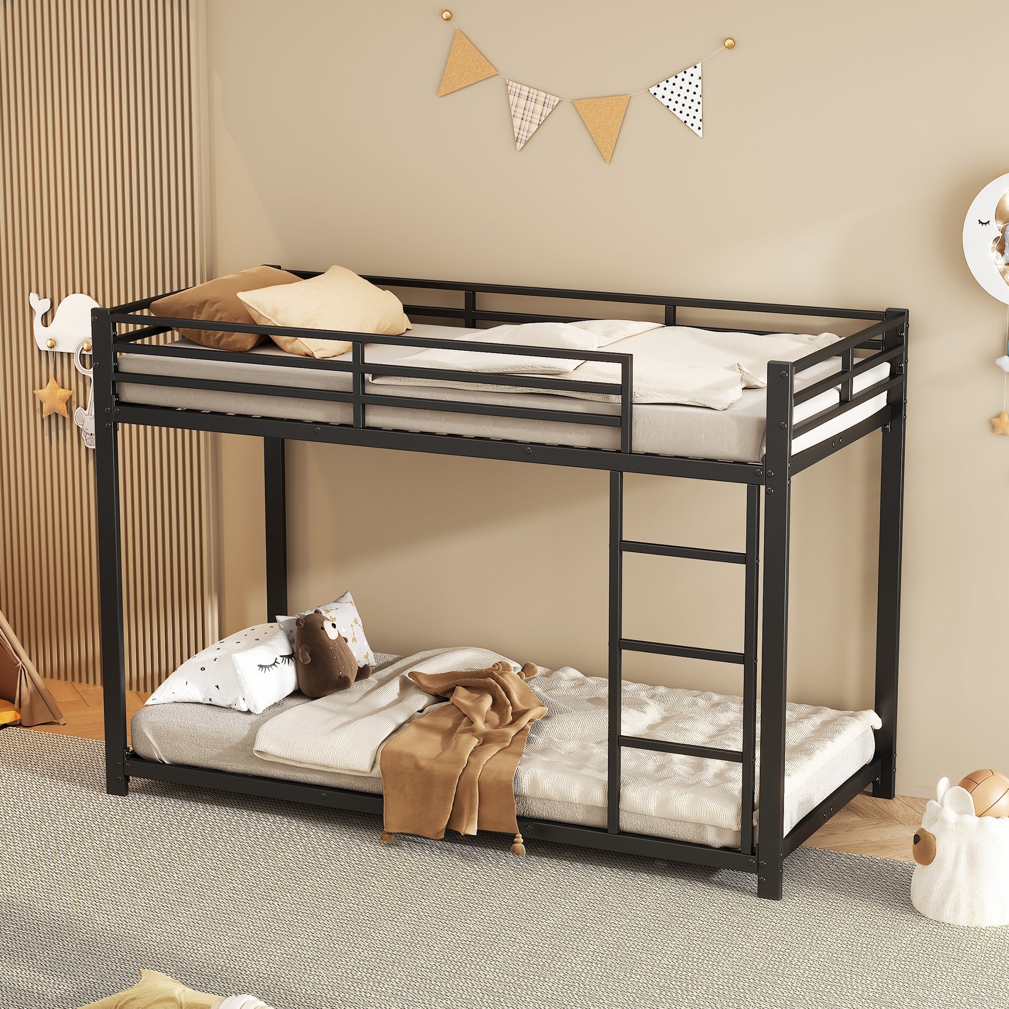 Logidon Bunk Bed Metal 90x200 Black Classic Shape Children's Bed