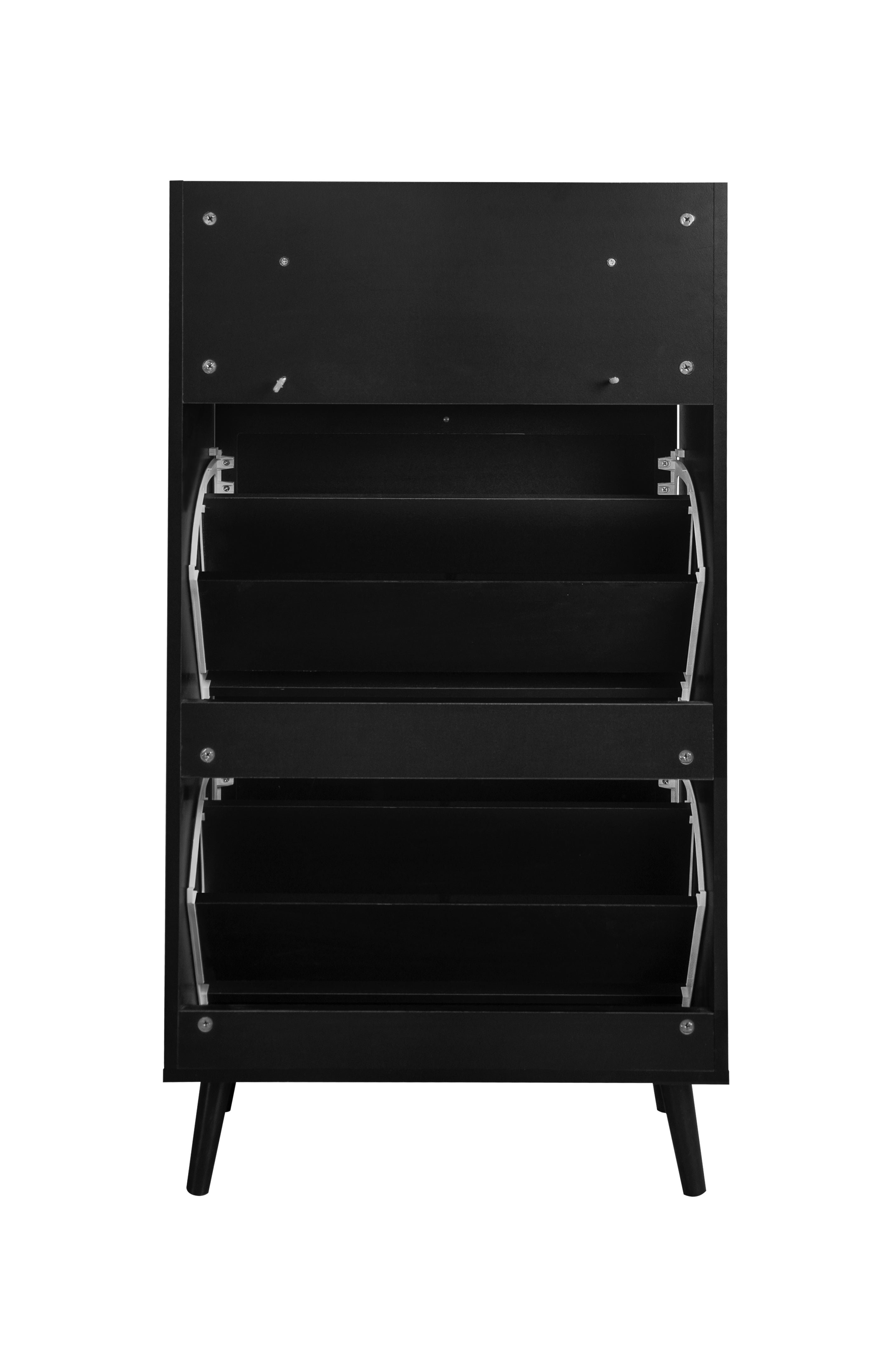 Logidon Schoenenkast Zwart Rotan Look Twee Deuren 60 cm Lengte