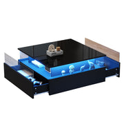 Logidon hoogglans LED salontafel 90x55x45 cm zwart 2 lades