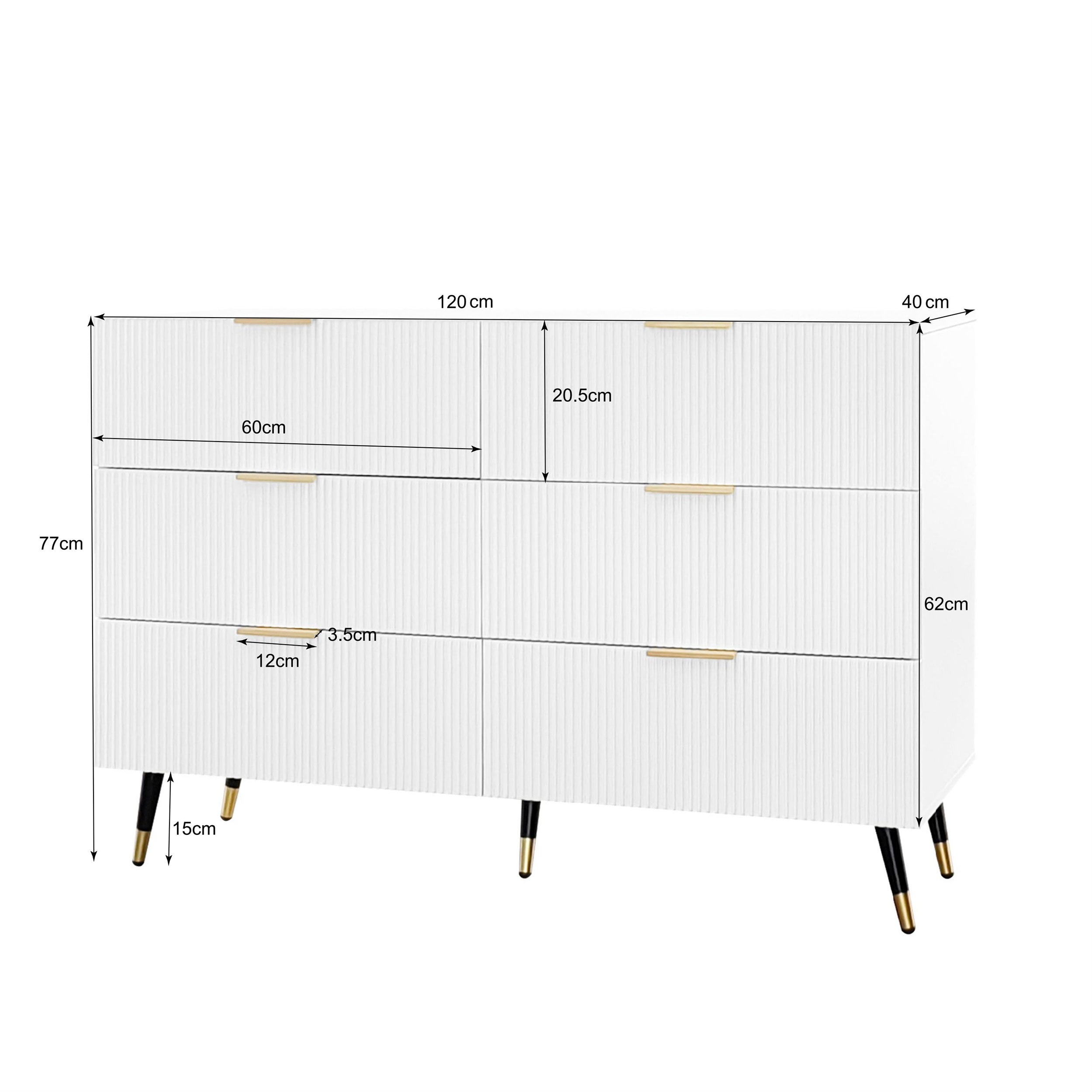 Logidon Elegant dressoir wit 120x40x77 cm 6 lades gouden accenten