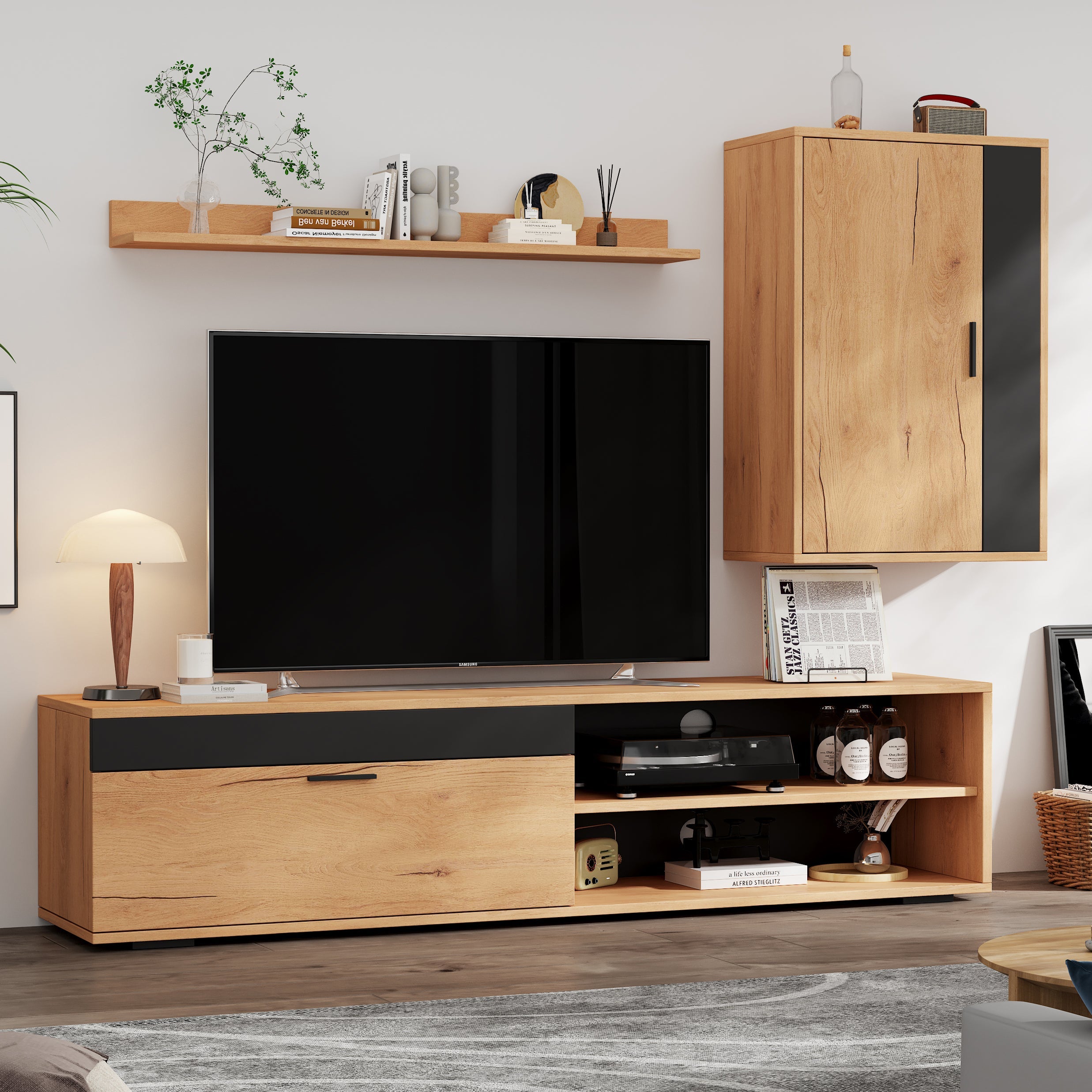 Logidon TV wandmeubelset 140 cm driedelig hout zwart