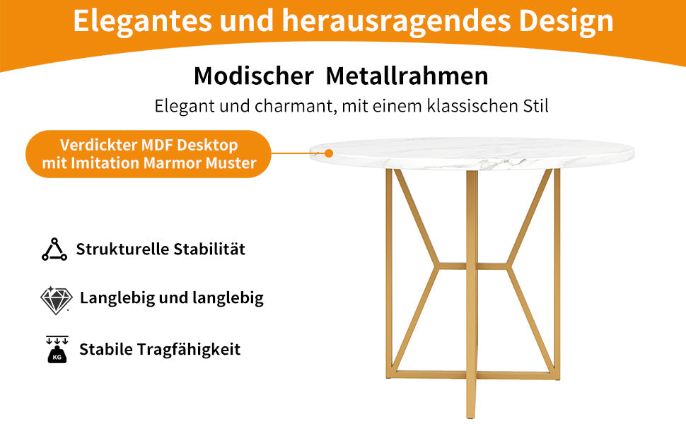 Logidon ronde eettafel 80x80 cm marmerlook gouden poten 4-6 personen