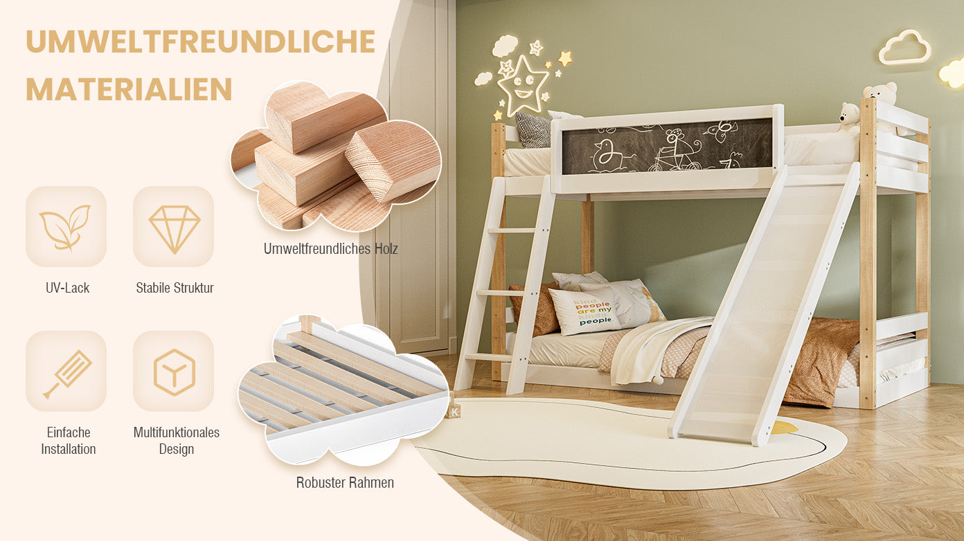 Logidon Stapelbed Kind Met Glijbaan En Trap 90x200 Wit