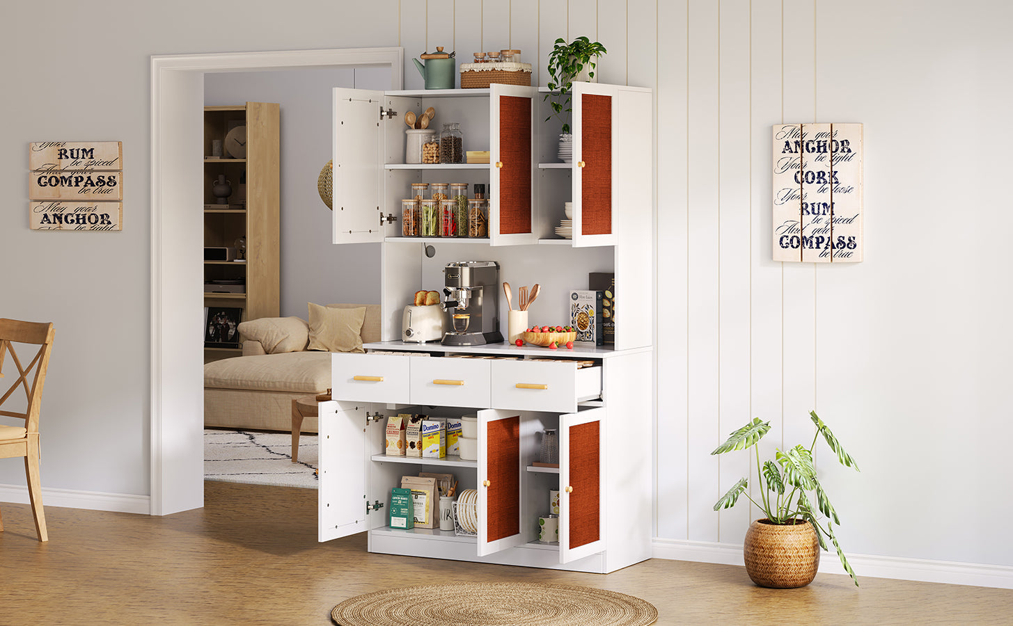 Logidon keukenbuffetkast 182 cm wit LED-verlichting stopcontact
