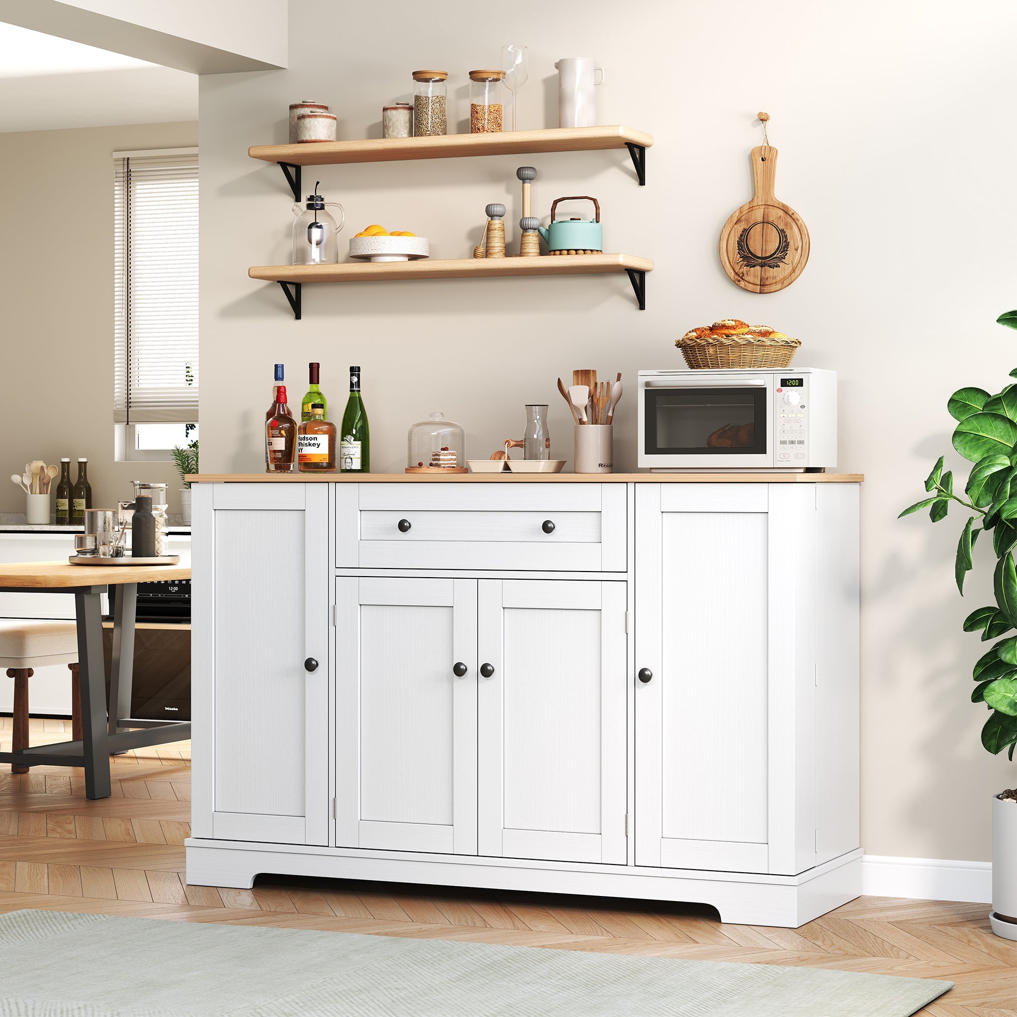 Logidon keukenbuffet 138 cm witte multifunctionele ladedeuren