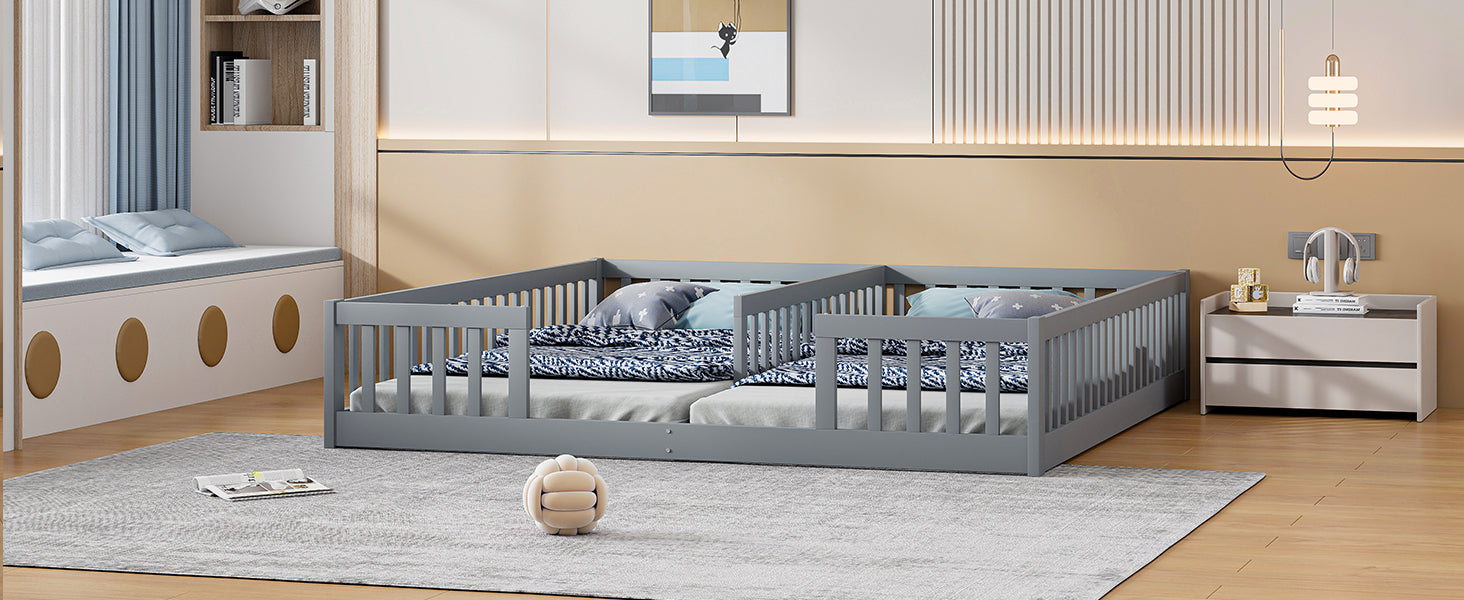 Logidon gestoffeerd bed 90x200 grijs met veiligheidsrailing lattenbodem