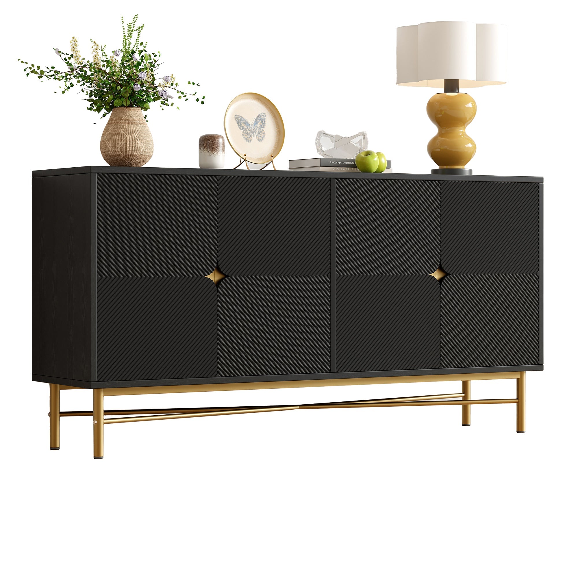 Logidon dressoir luxe structuur 160×40×82 cm zwarte hoogglans poten