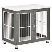 Logidon Hondenkennel Hout Grijs Wit Transportbox Tafelkussen 85x55x75