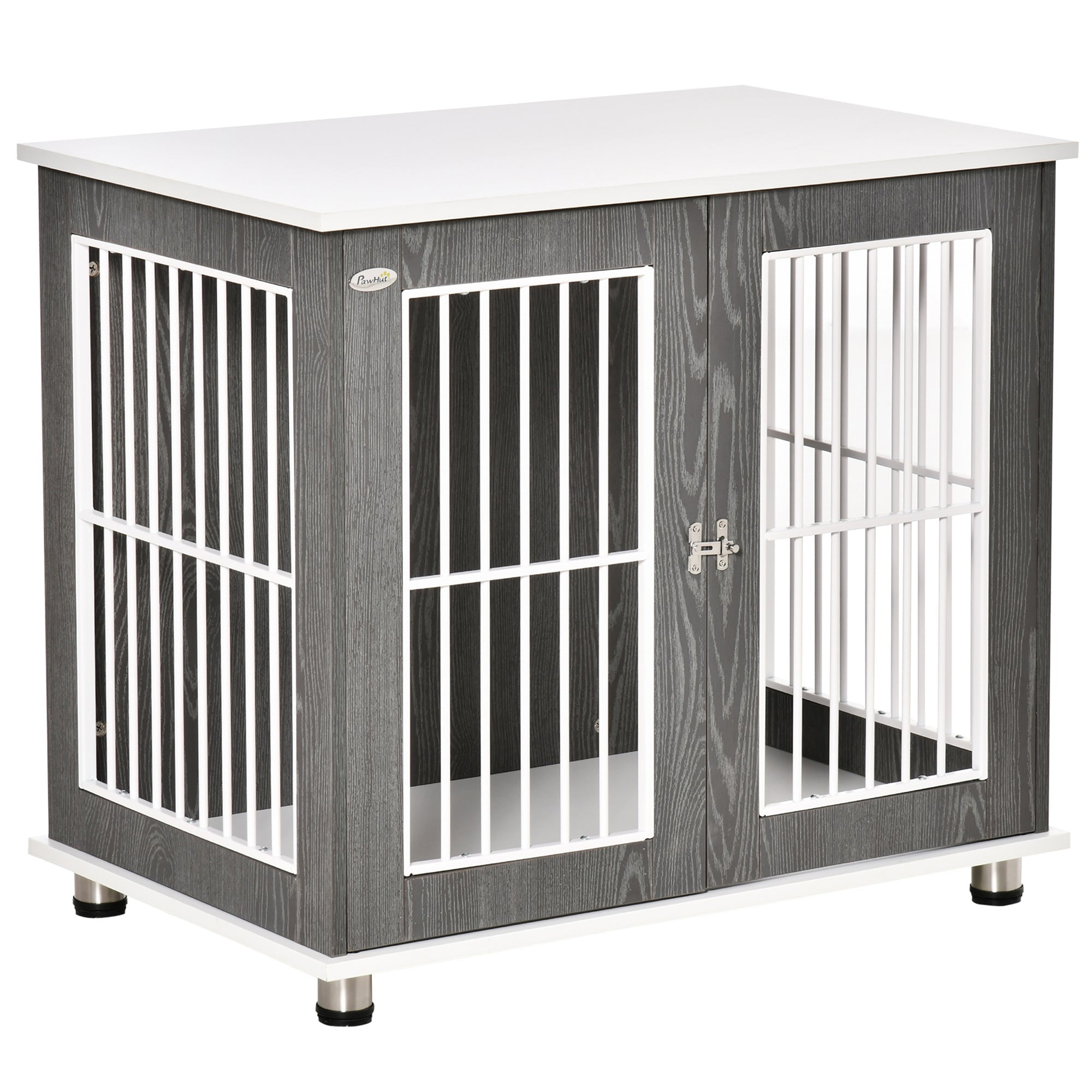Logidon Hondenkennel Hout Grijs Wit Transportbox Tafelkussen 85x55x75