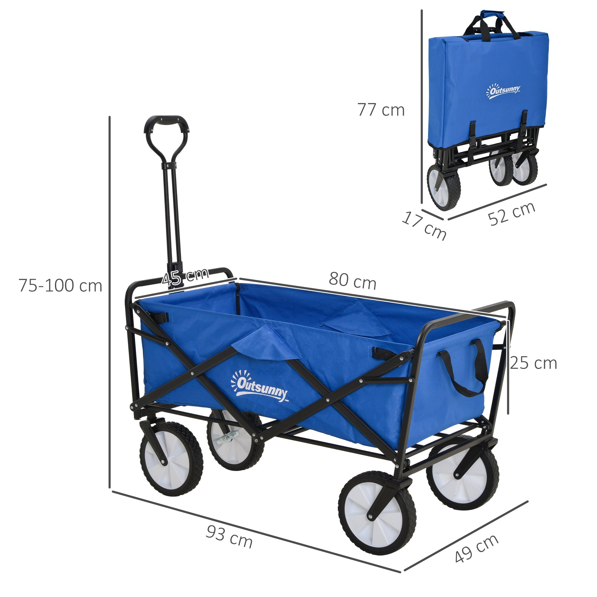 Logidon opvouwbare bolderkar 360 graden blauw stalen frame 93x49x100 cm