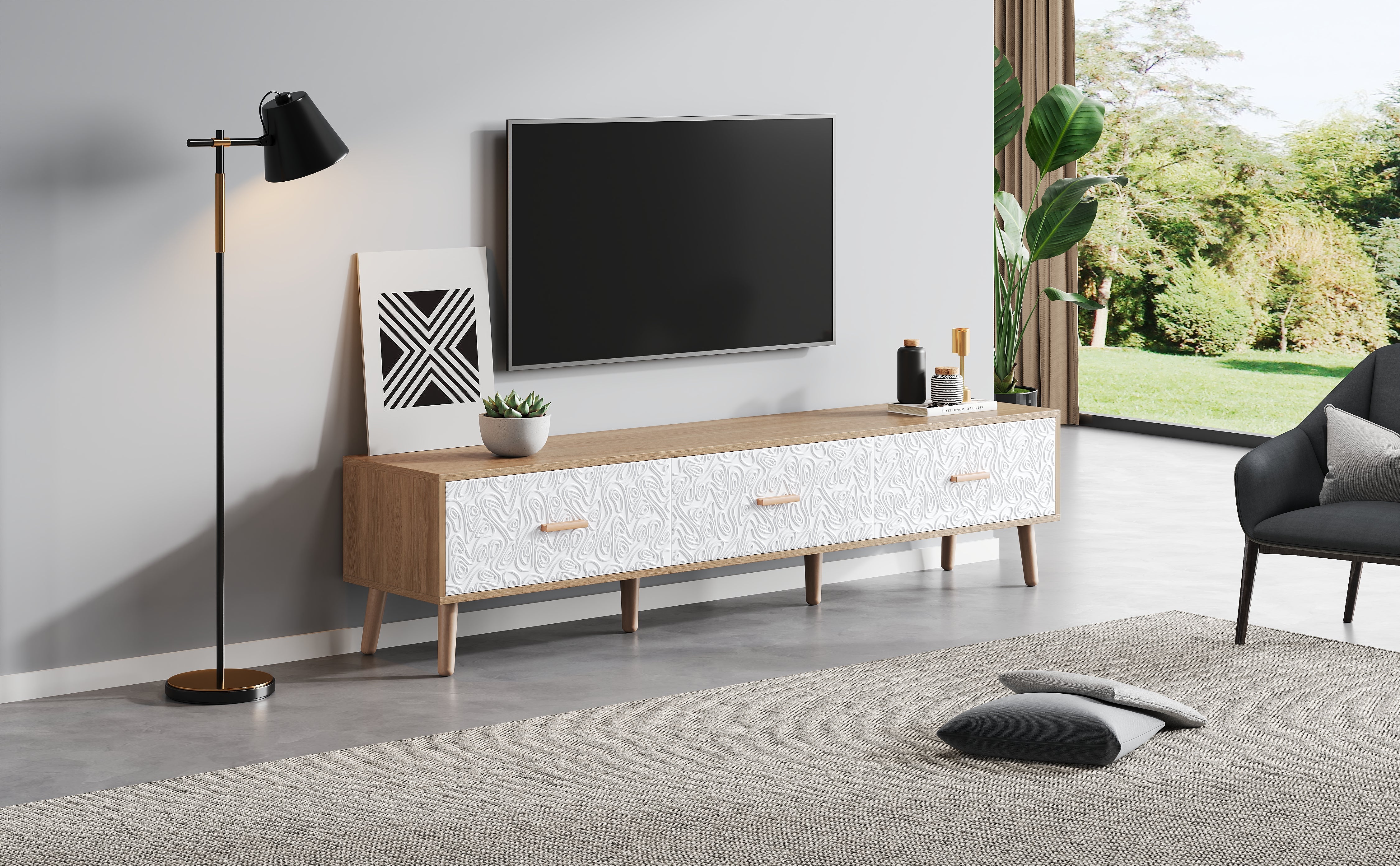Logidon TV Laag Paneel Vintage Hout Wit Deurpaneel 150x39x35 cm