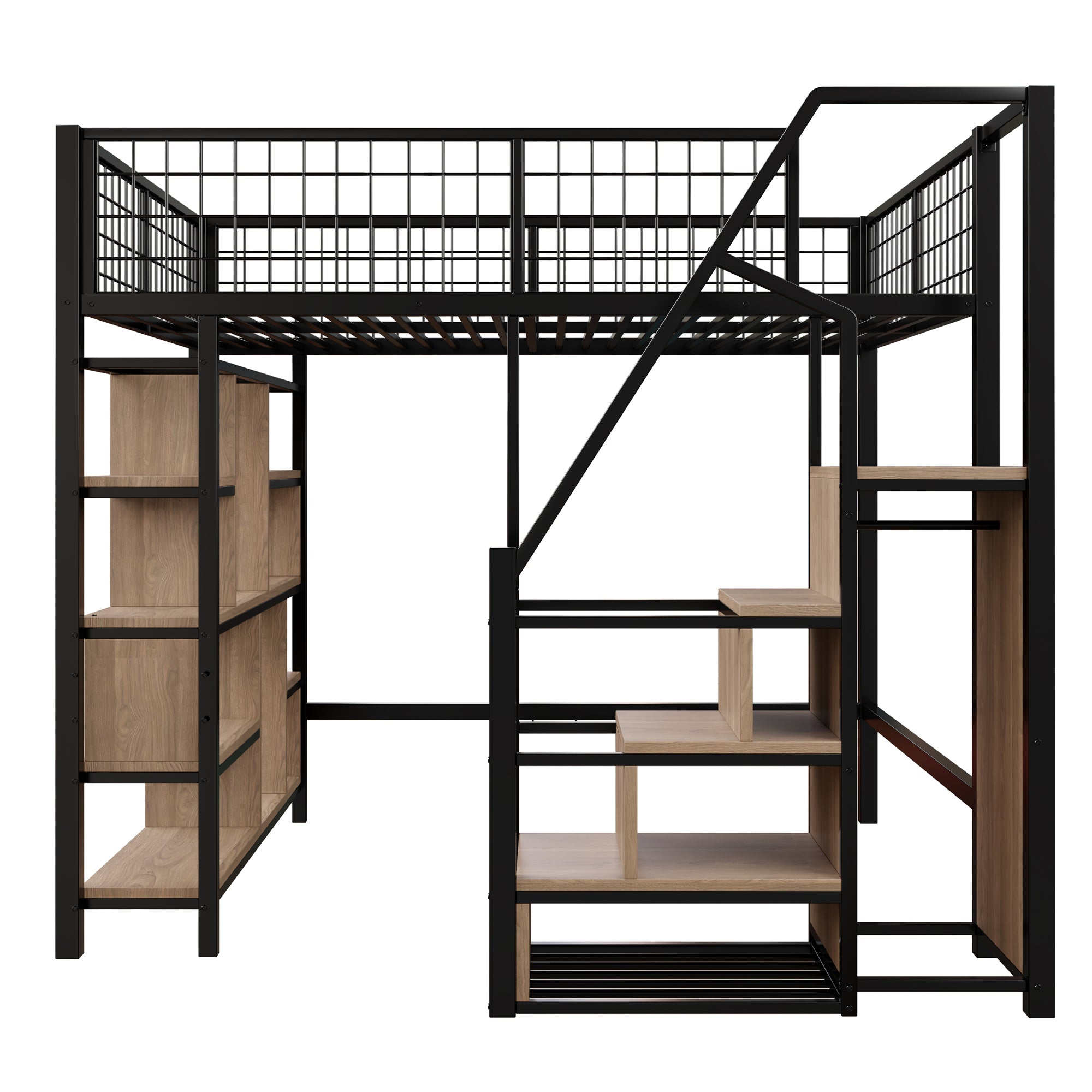 Logidon hoogslaper 140x200 cm metaal zwart met opbergruimte trap