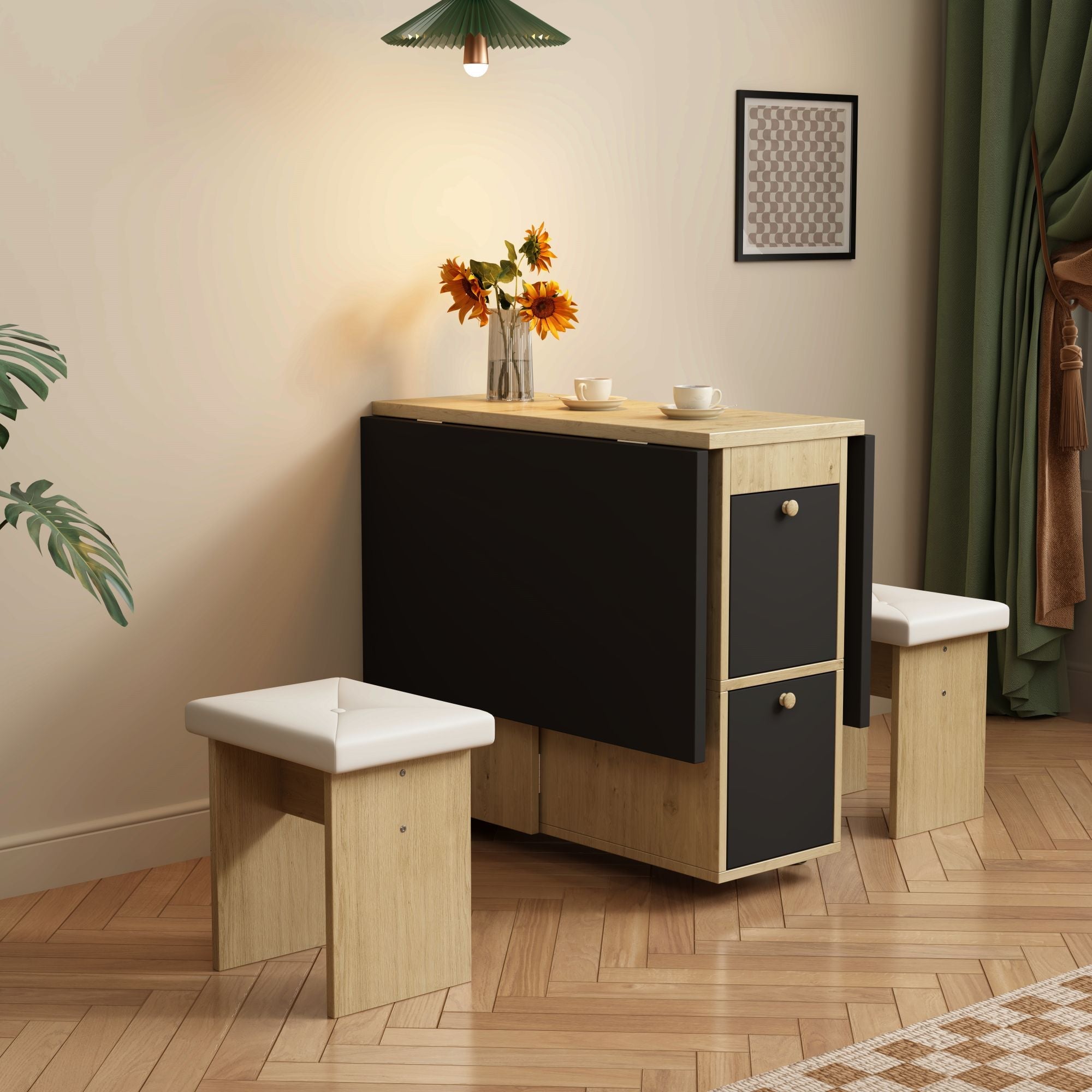 Logidon Eettafelset Wit Eiken Zwart Uitschuifbare Tafel 4 Stoelen