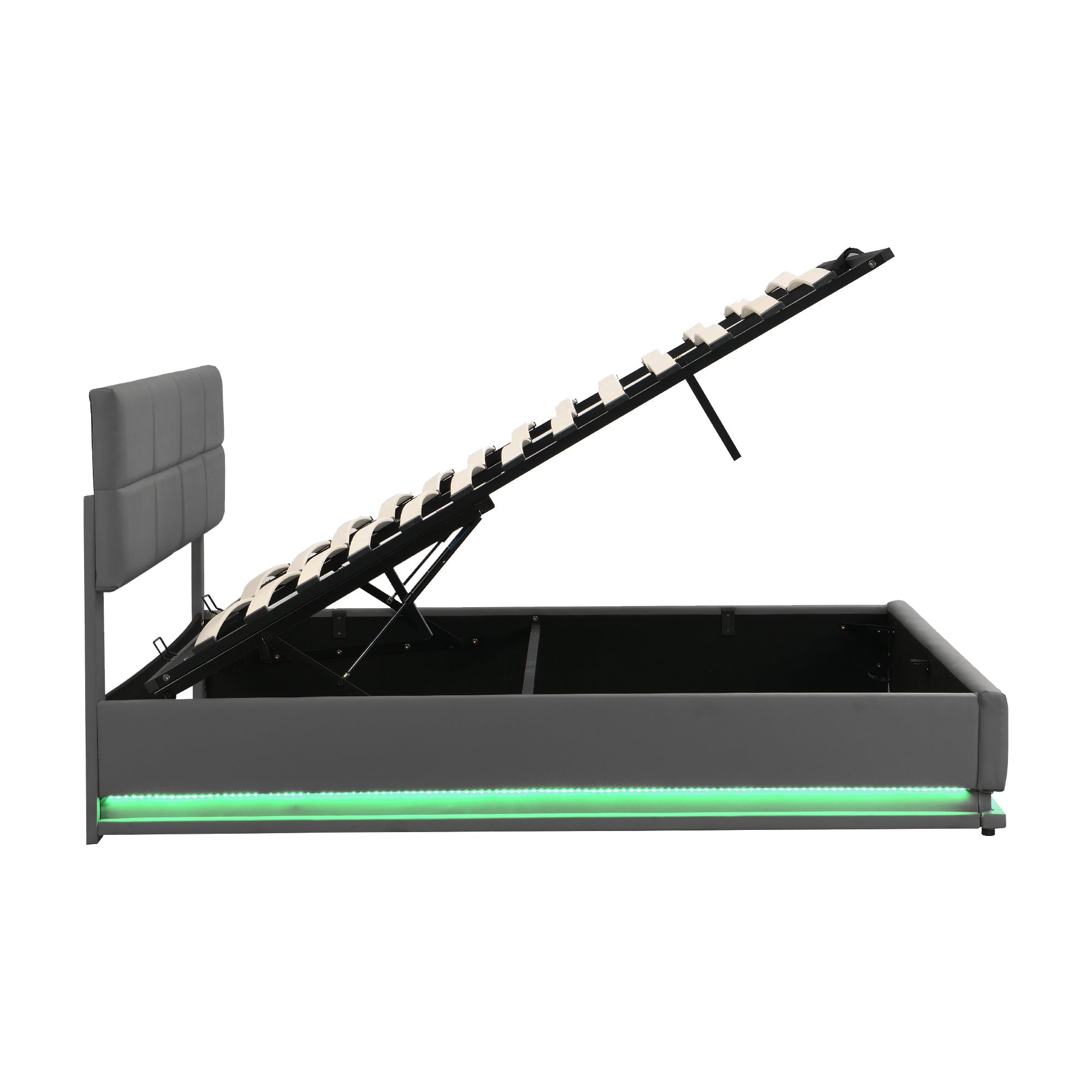Logidon gestoffeerd bed 180x200 grijs met LED lichtstrip opbergruimte