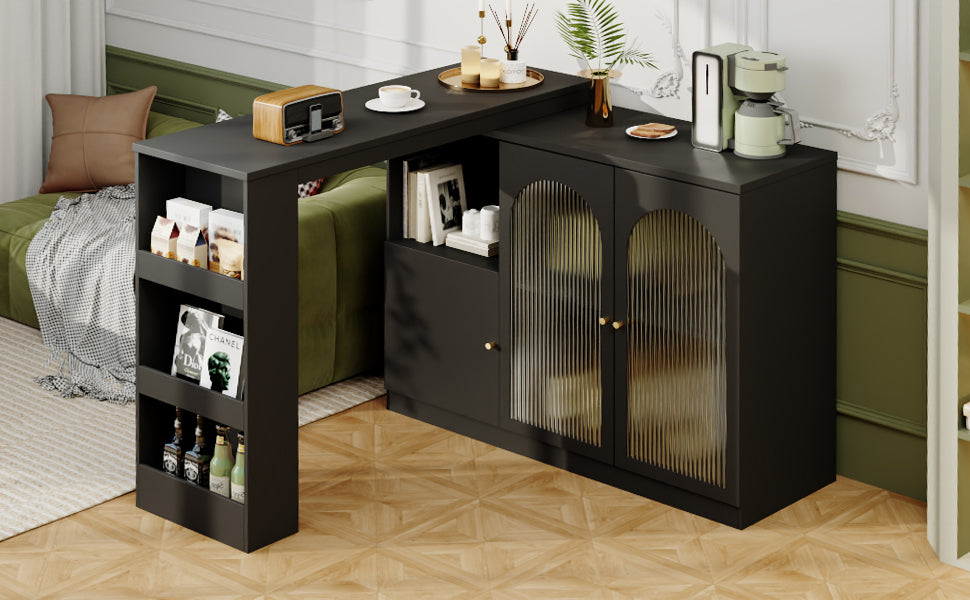 Logidon 360° Rotating Bar Table Black 120x40x97 cm Glass Doors