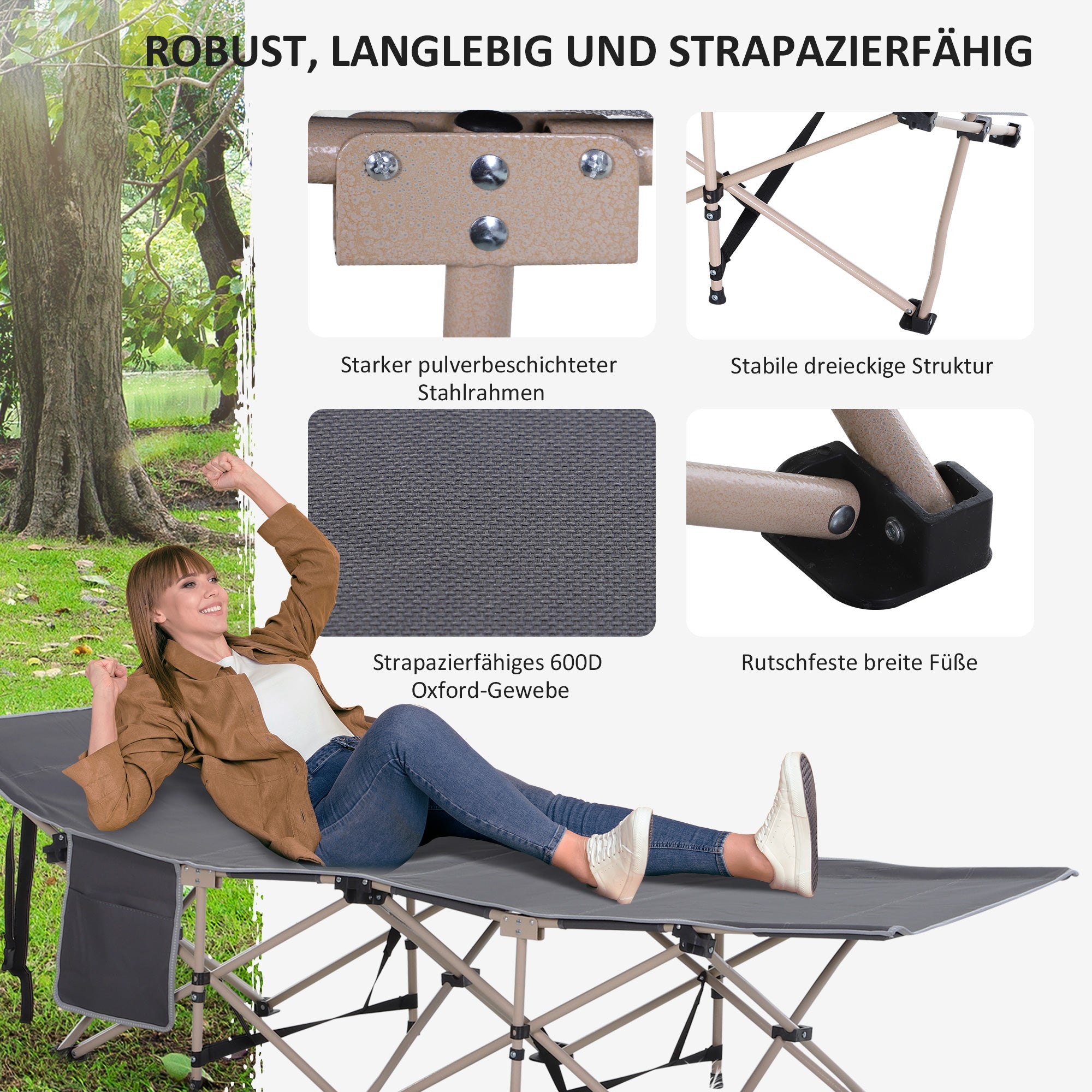 Logidon kampeerbed grijs opvouwbaar met opbergtas 190x68x52 cm