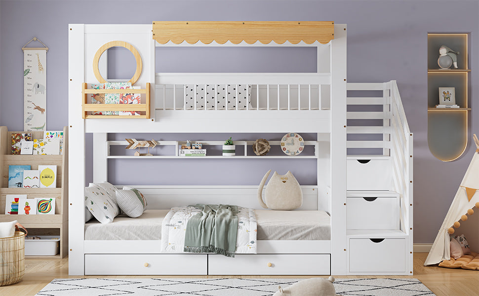 Logidon stapelbed 90x200 cm wit-naturel met trapkast