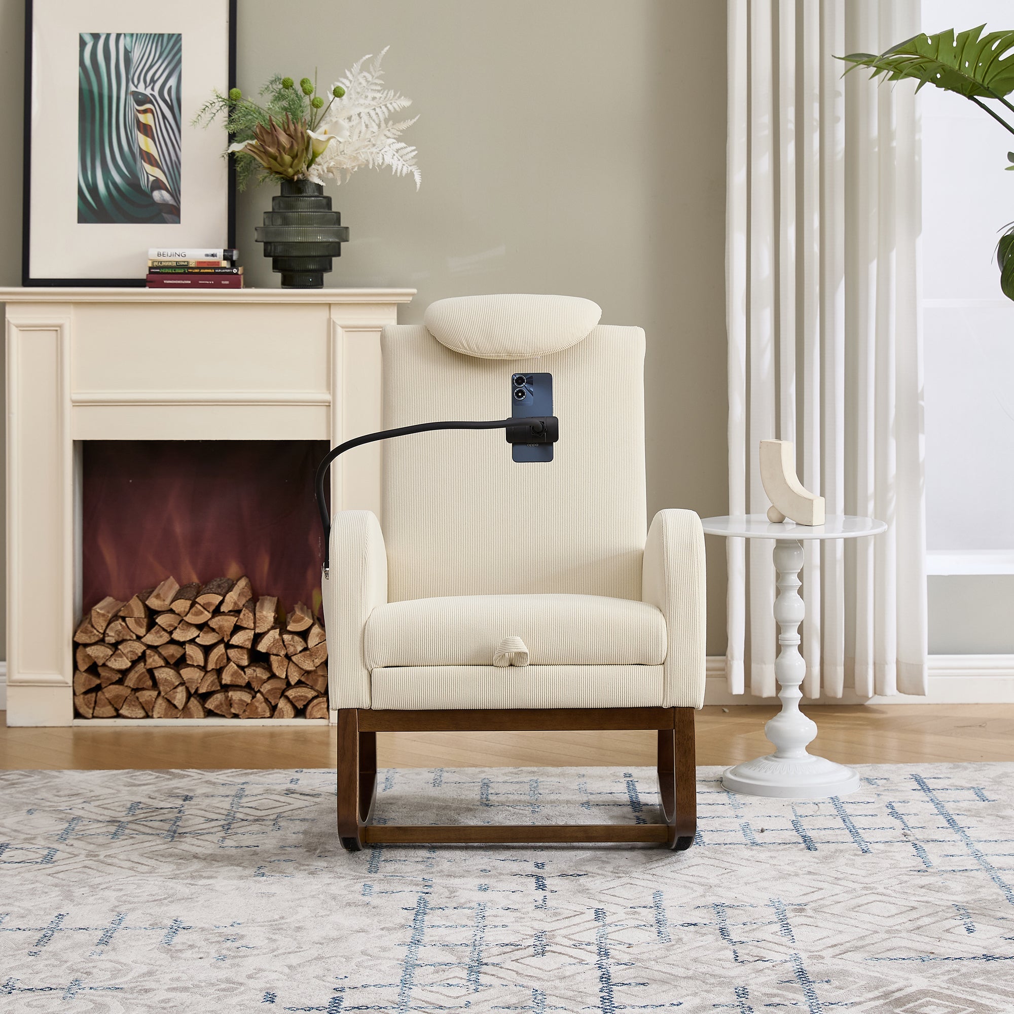 Logidon Multifunctionele Schommelstoel Beige Koordhoes Hoofdsteun