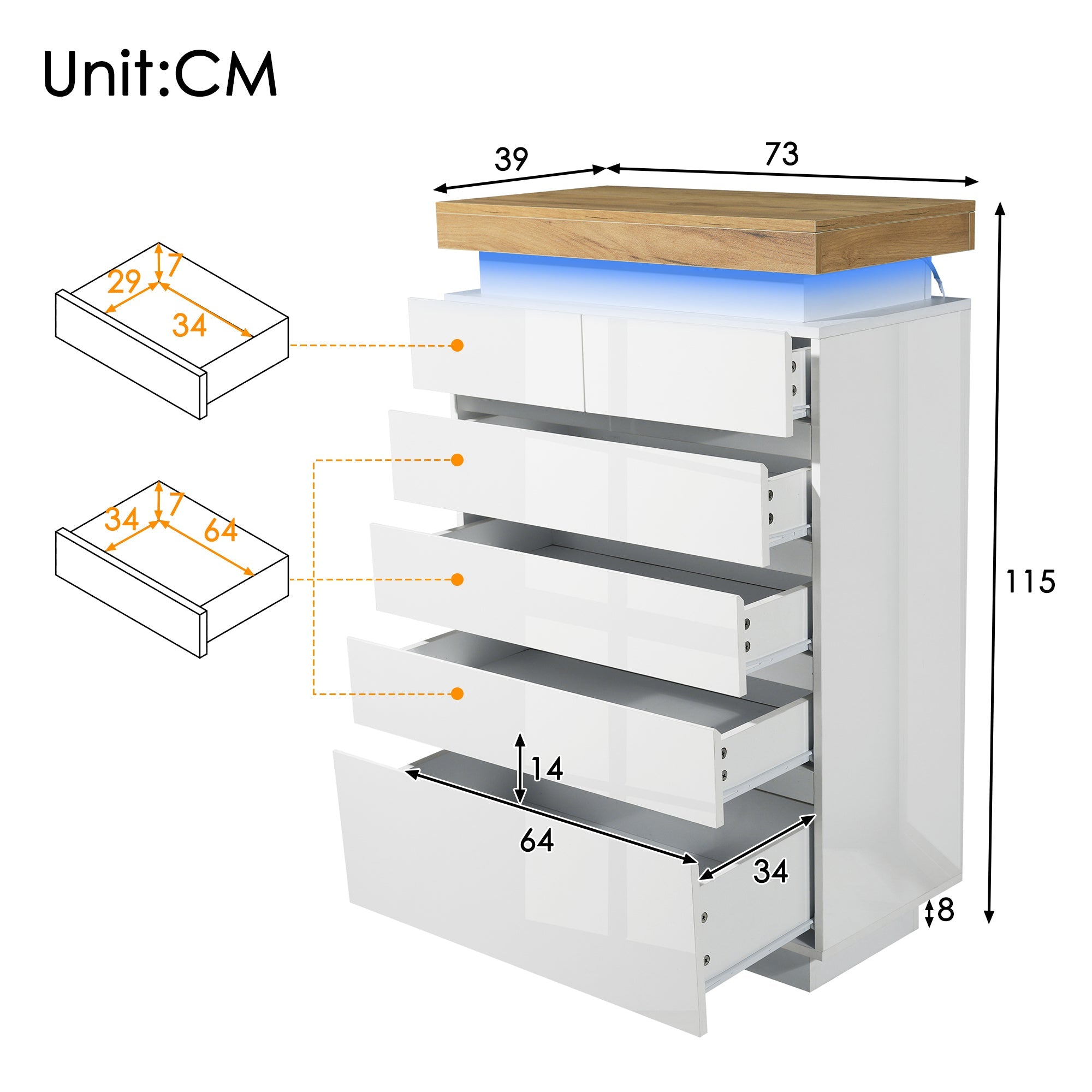 Logidon dressoir 6 lades wit 115x73x39 cm LED app bediening