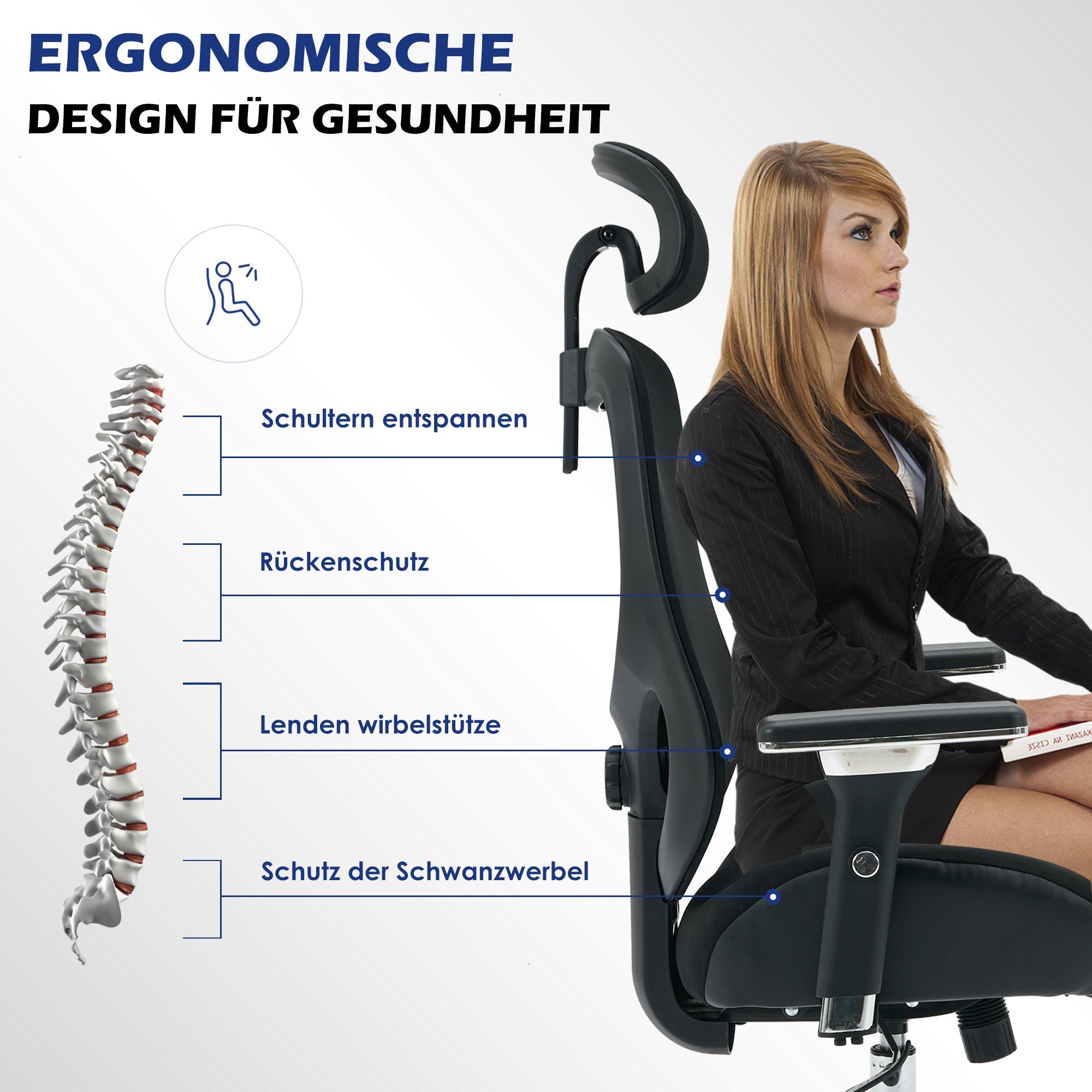 Logidon Ergonomische Bureaustoel Mesh Hoge Stoel met 4D Armleuningen Zwart