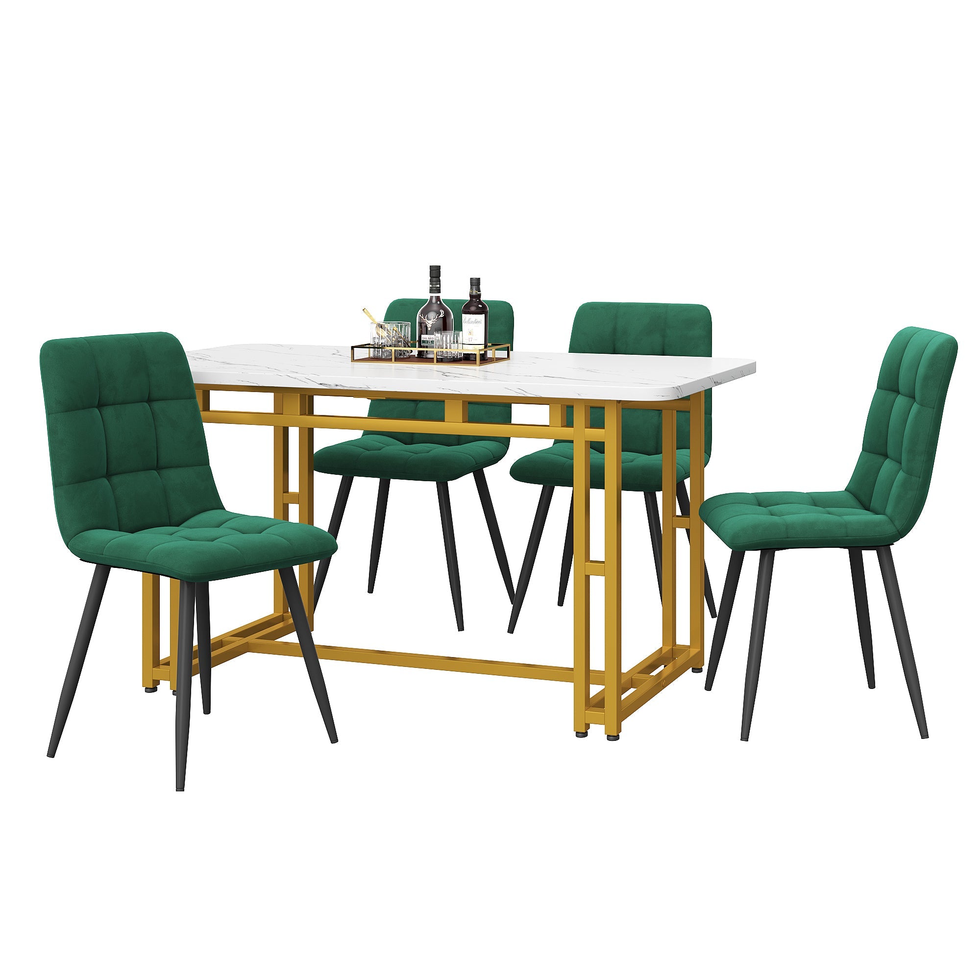 Logidon eettafel 120x70 cm set met gouden frame groen fluwelen stoelen