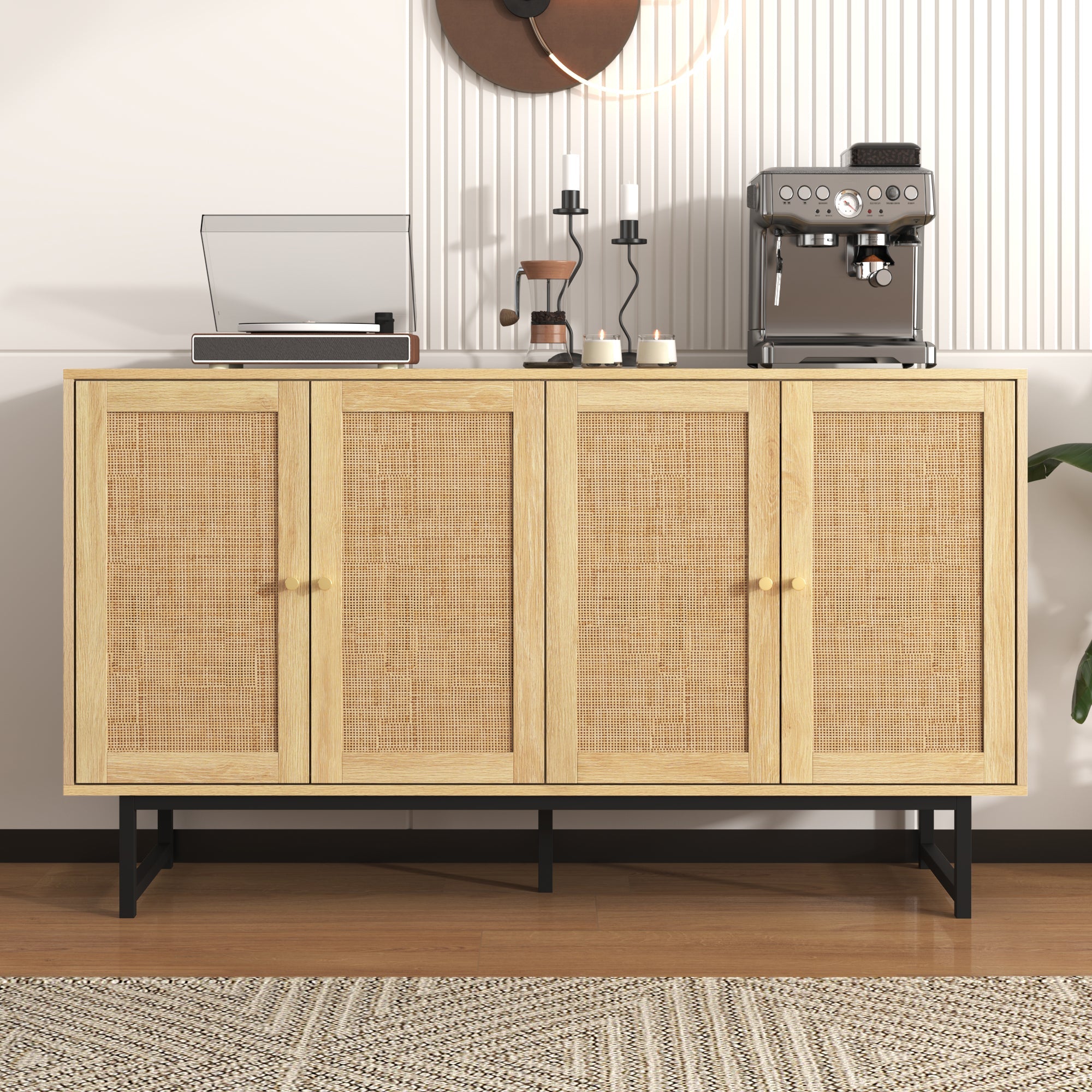 Logidon dressoir 140x39,5x80 cm met echt rattengaas 4 deuren
