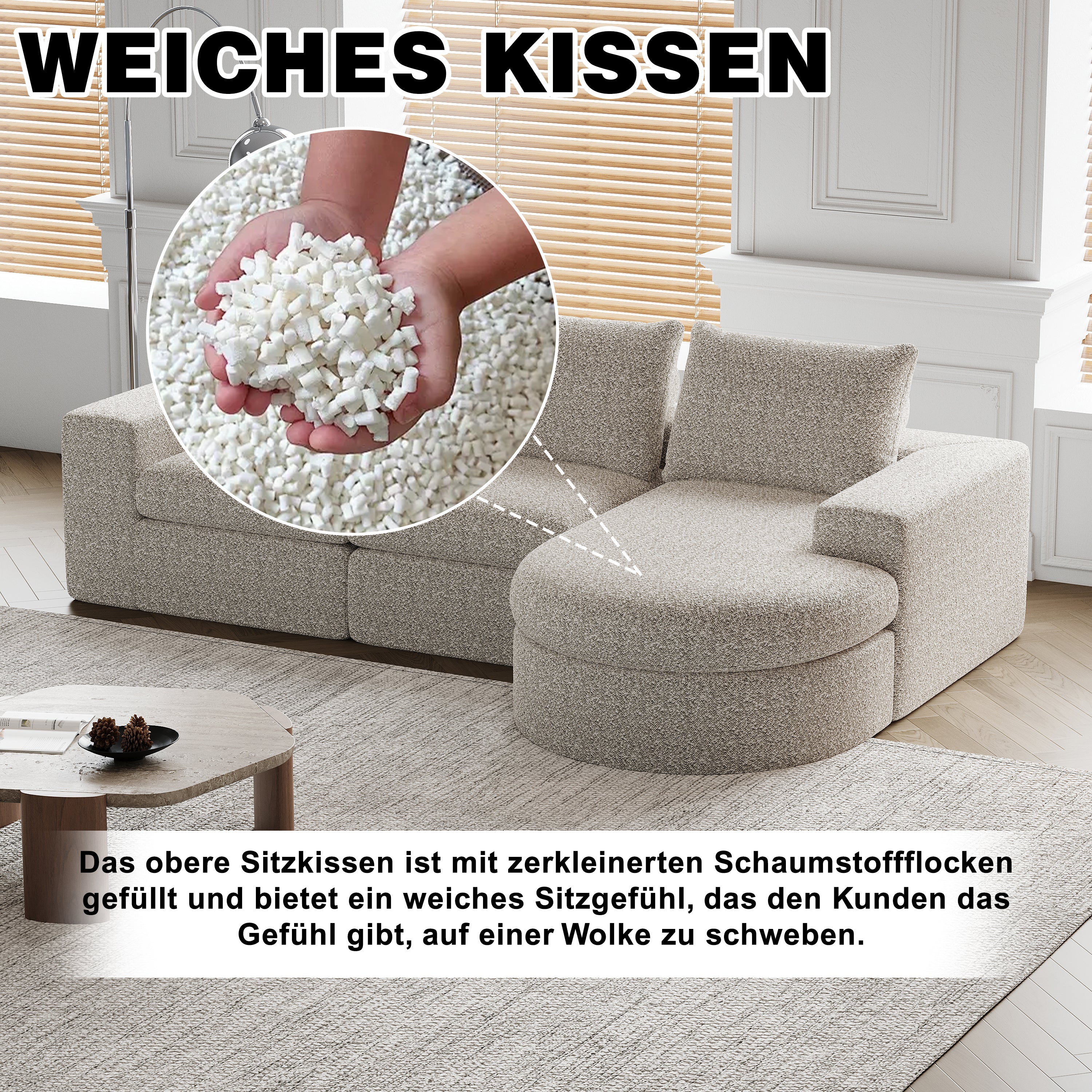 Logidon Modulair Chenille Sofa 3-zits Hoekbank Ligstoel Beige