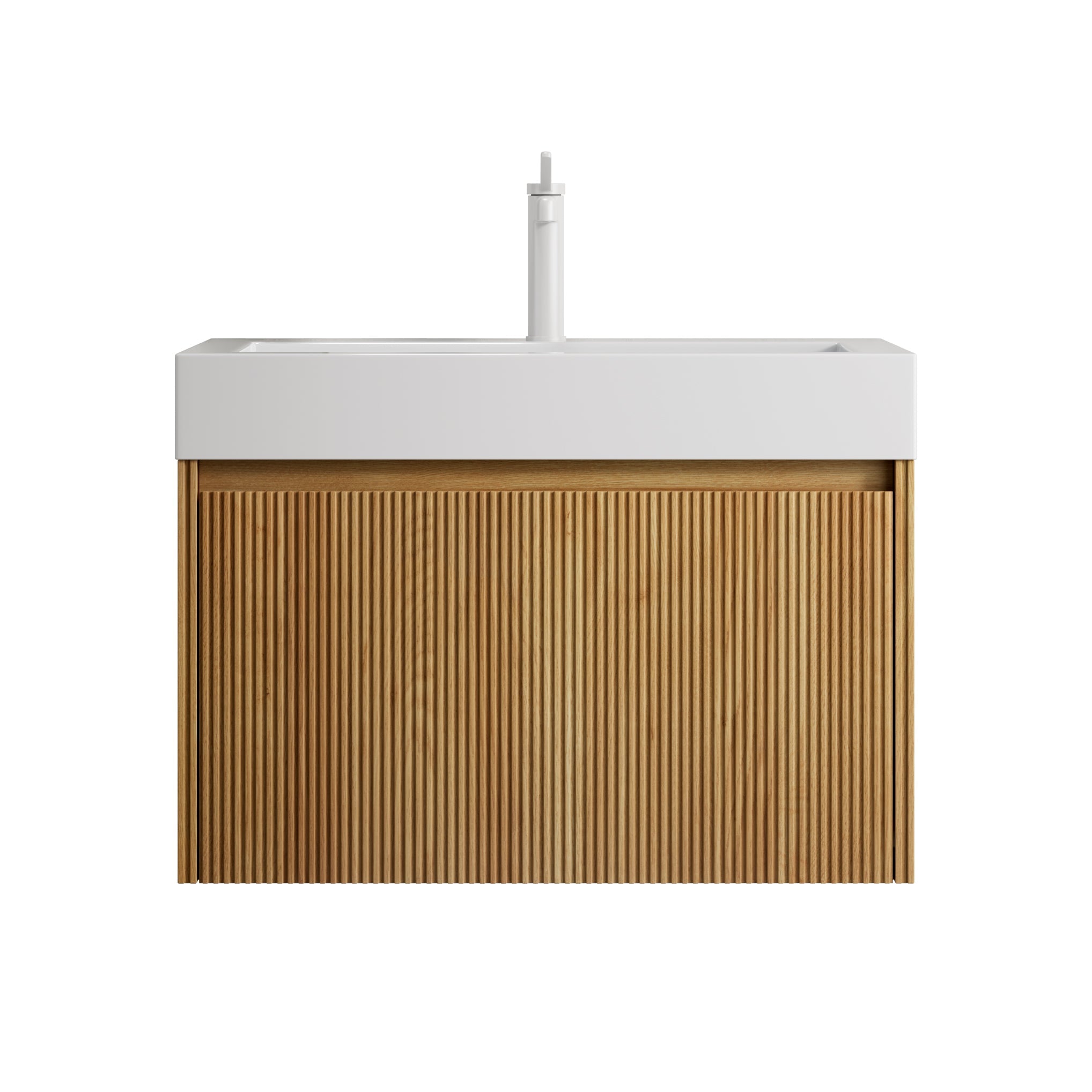 Logidon 70 cm wandgemonteerd badkamermeubel met witte harswastafel