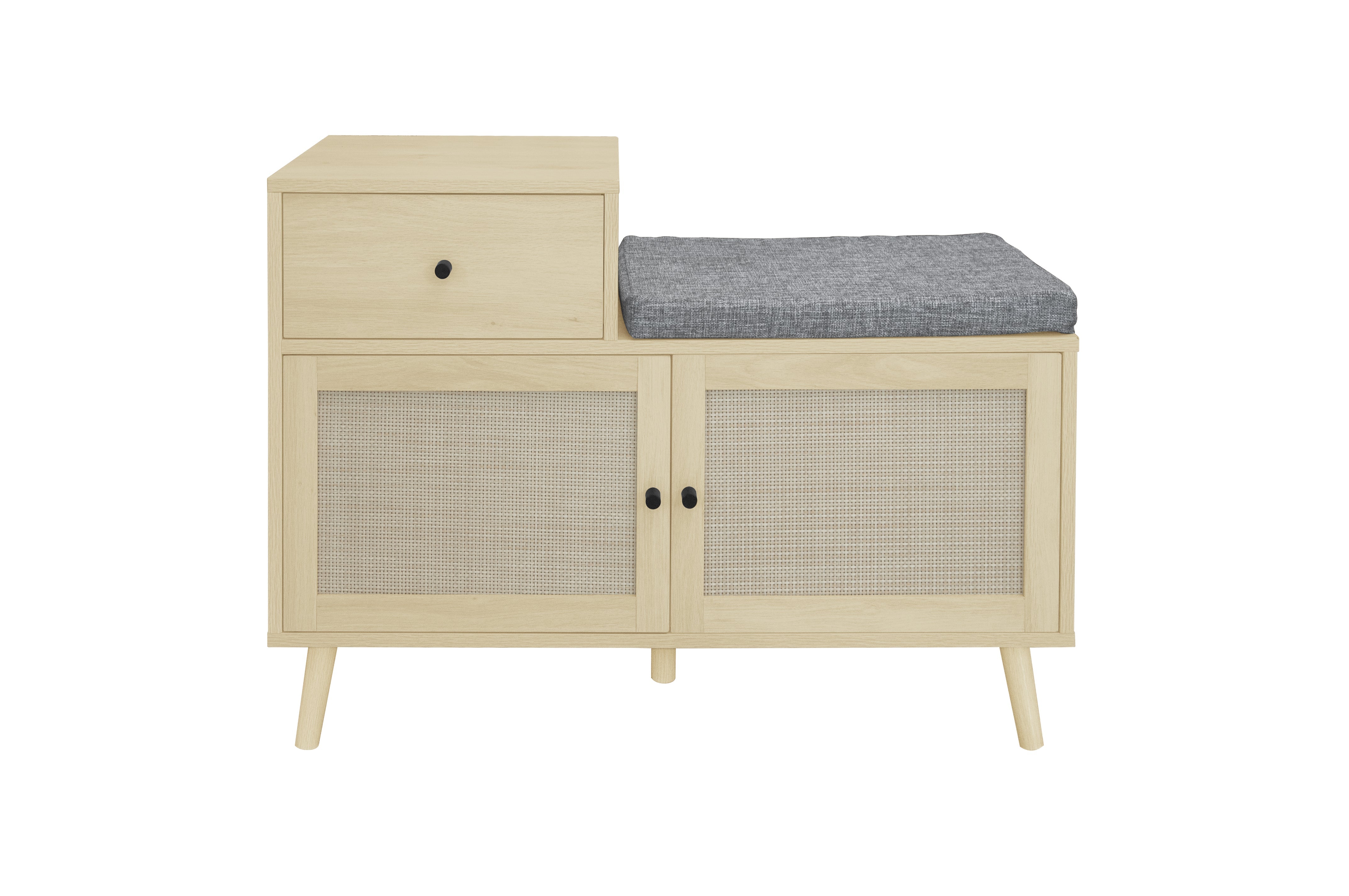 Logidon Boho shoe bench with rattan doors and drawer 90x35x65 cm