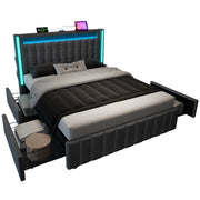 Logidon upholstered bed 140x200 gray USB Type C charging function 4 drawers