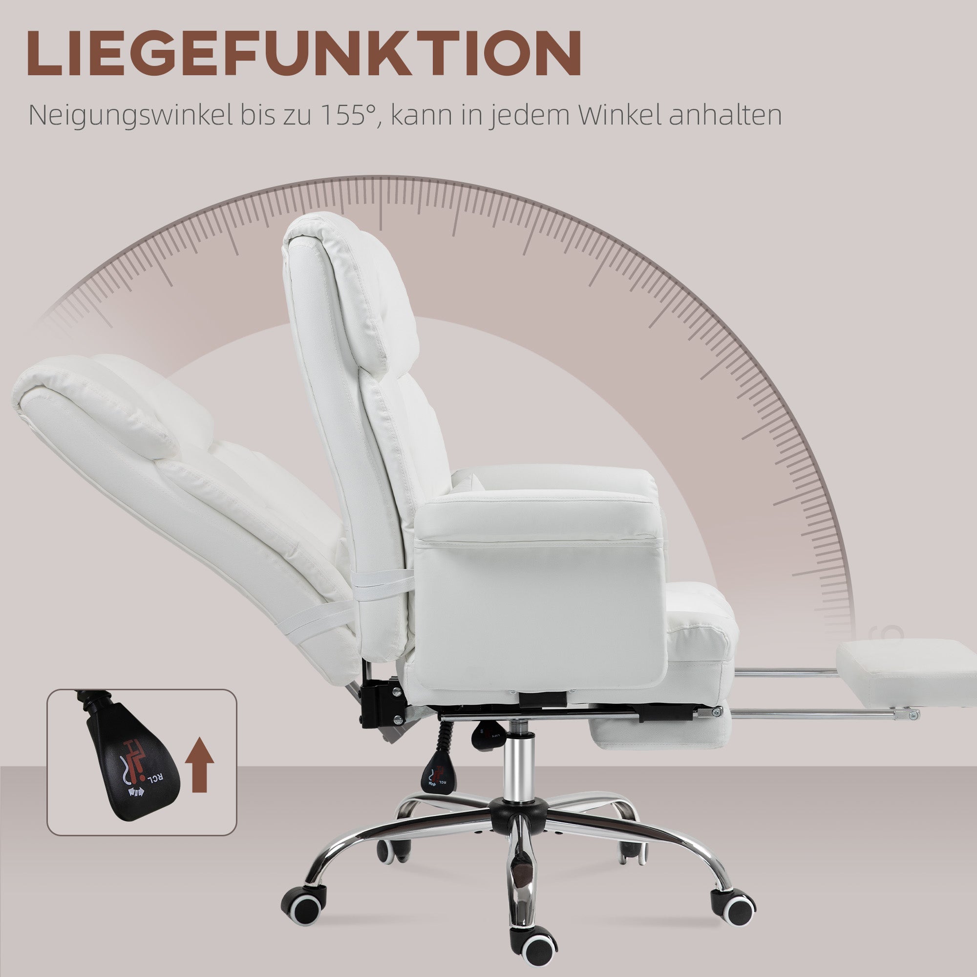 Logidon Ergonomische Bureaustoel met Ligfunctie en Voetsteun Wit