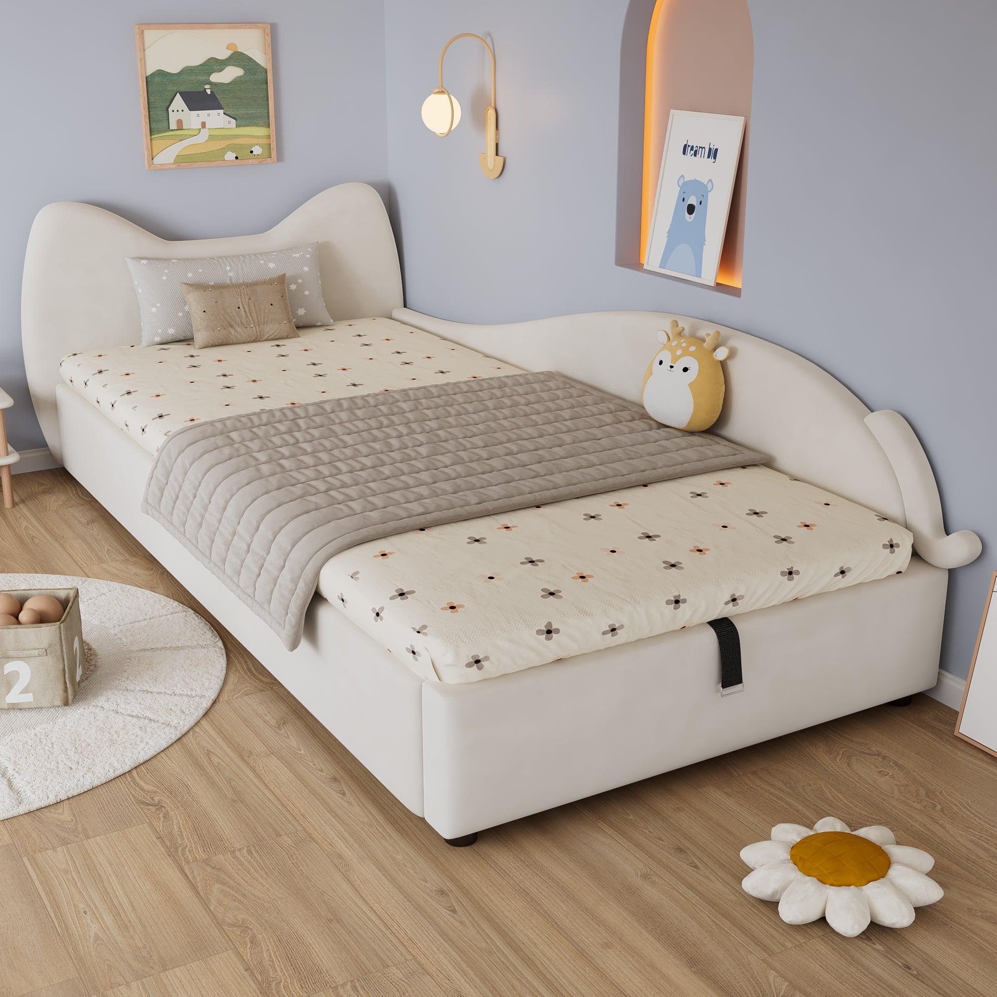 Logidon gestoffeerd bed 90x200 beige cat design hydraulische opbergruimte