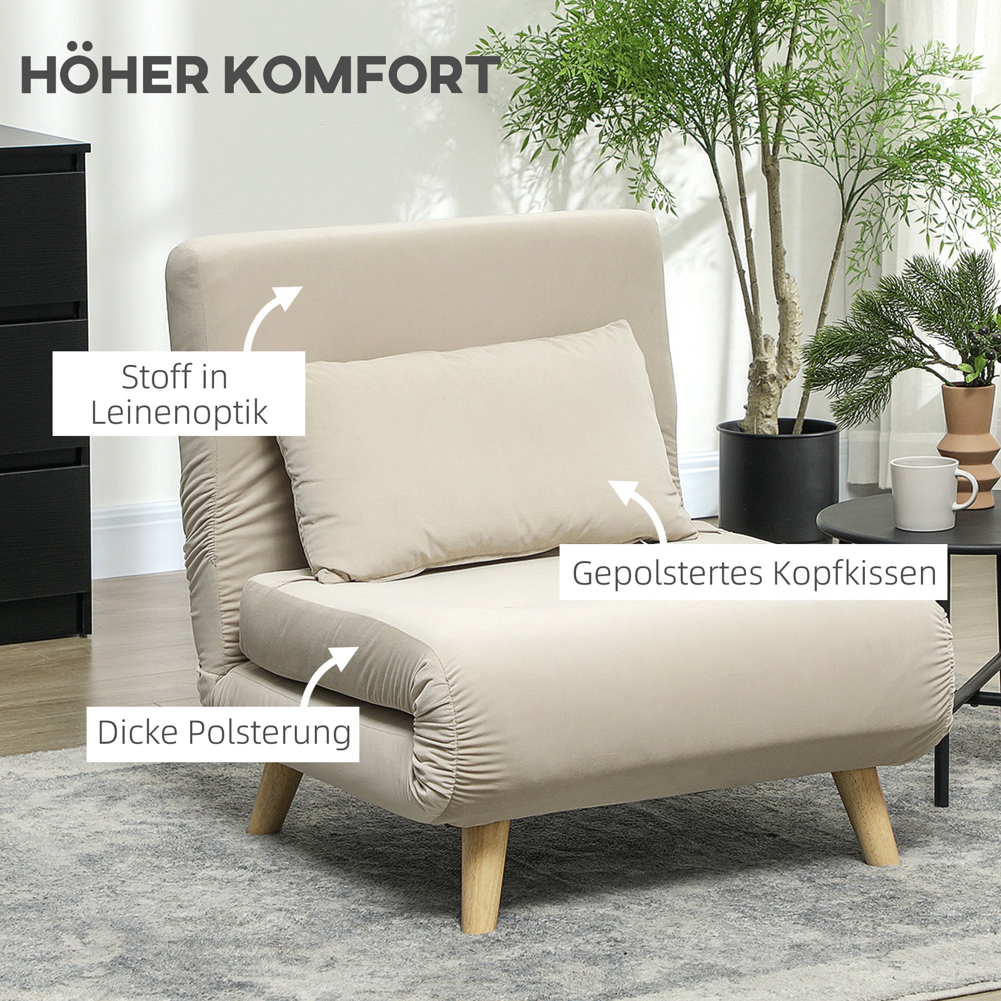 Logidon slaapstoel klapstoel met bedfunctie beige fluweel