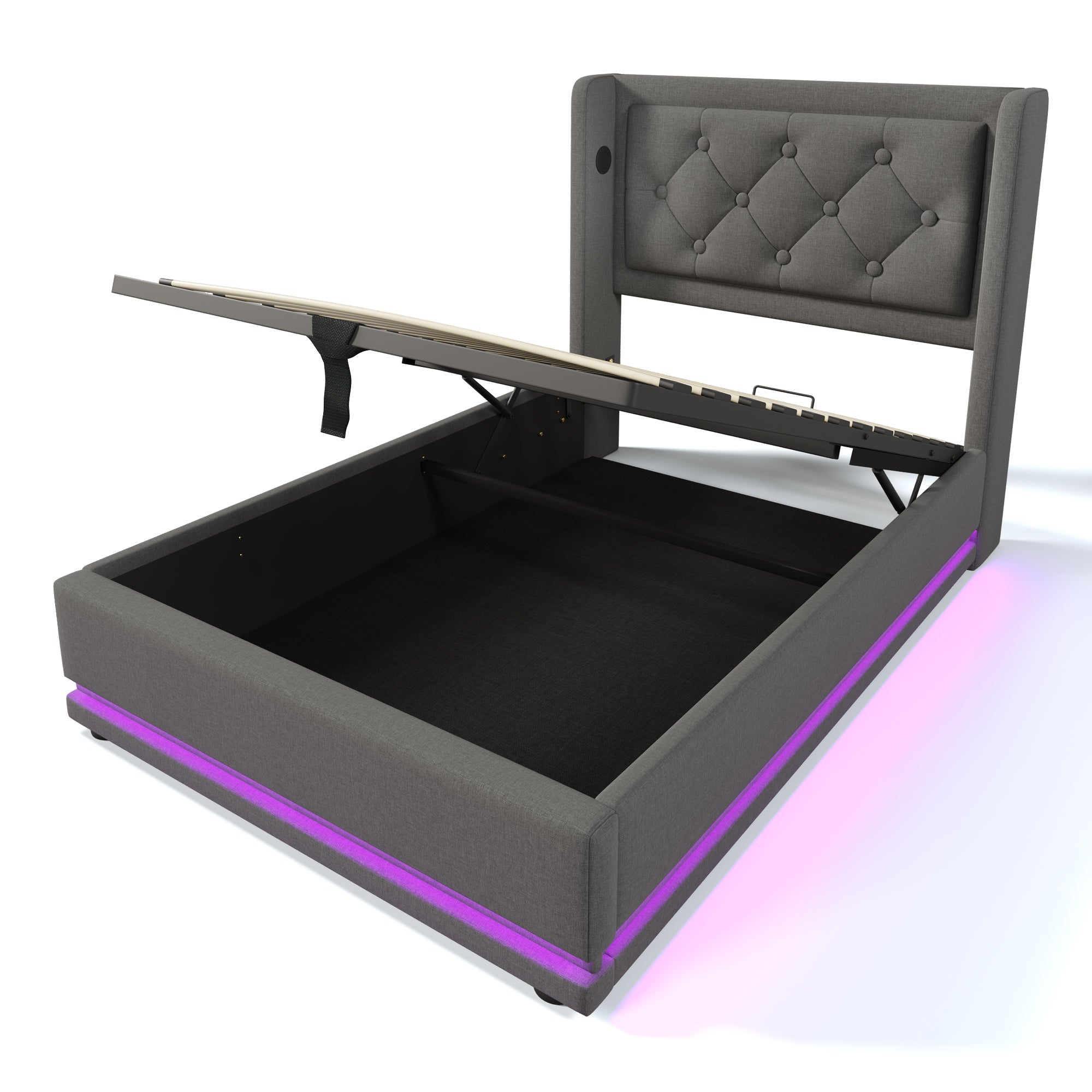 Logidon gestoffeerd bed 90x200 cm grijs met opbergruimte USB C oplaadfunctie LED