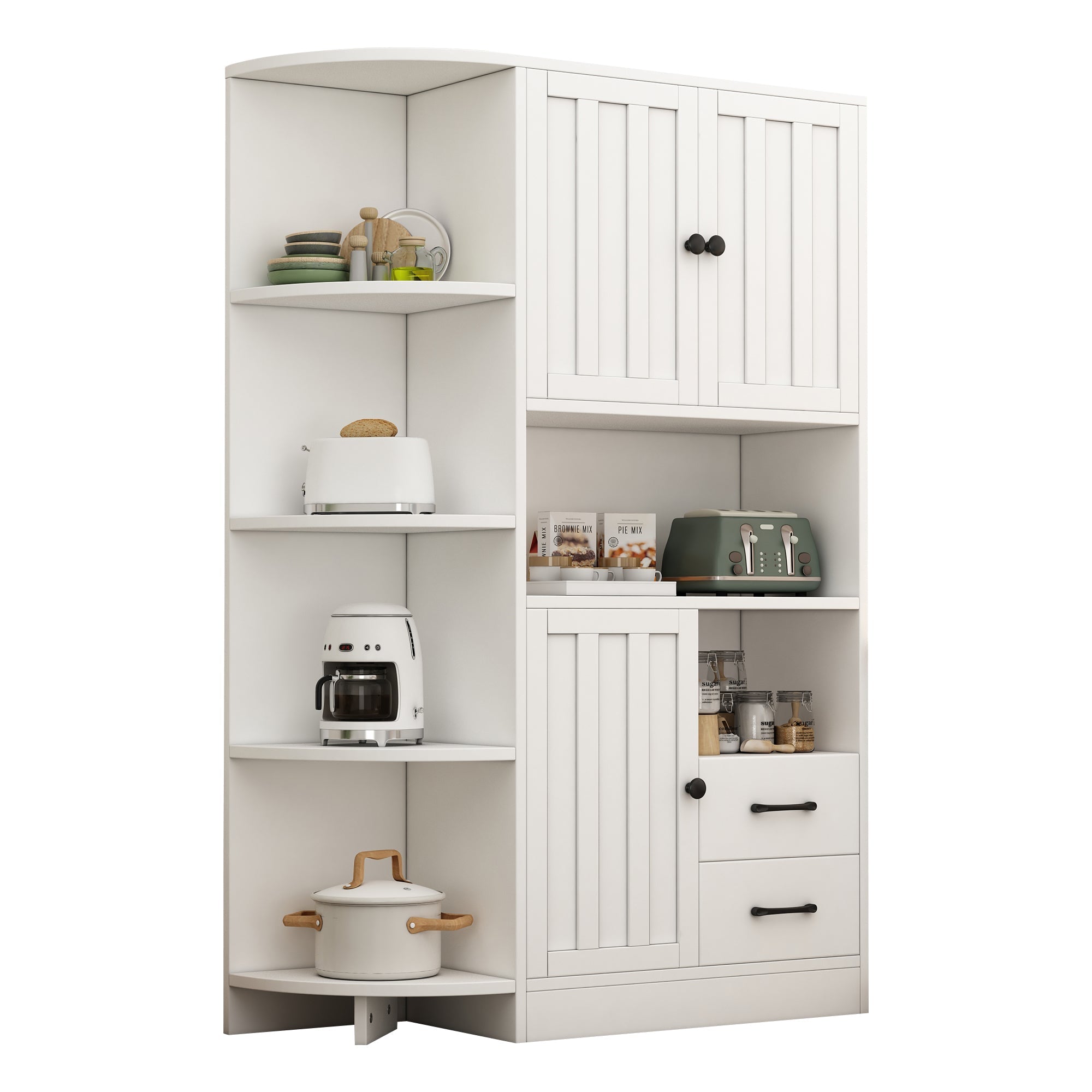 Logidon corner cabinet white 104x35x155 cm display cabinet 3 doors 2 drawers